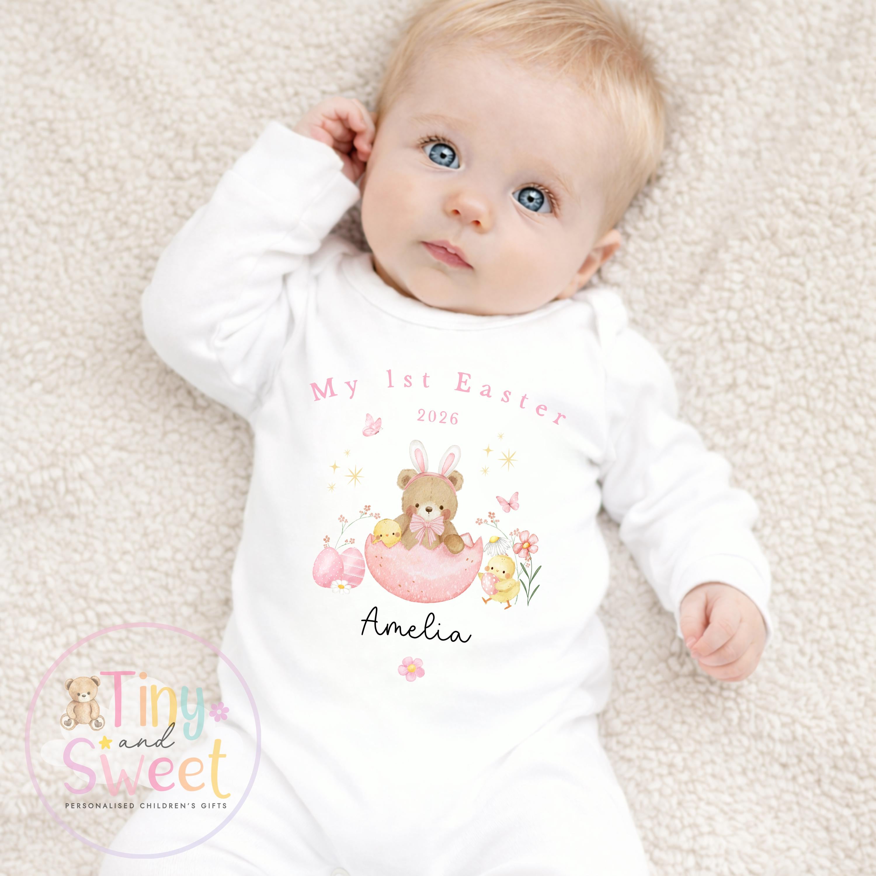My First Easter Teddy Bear Babygrow/Sleepsuit - 100% Cotton T Shirt/Vest