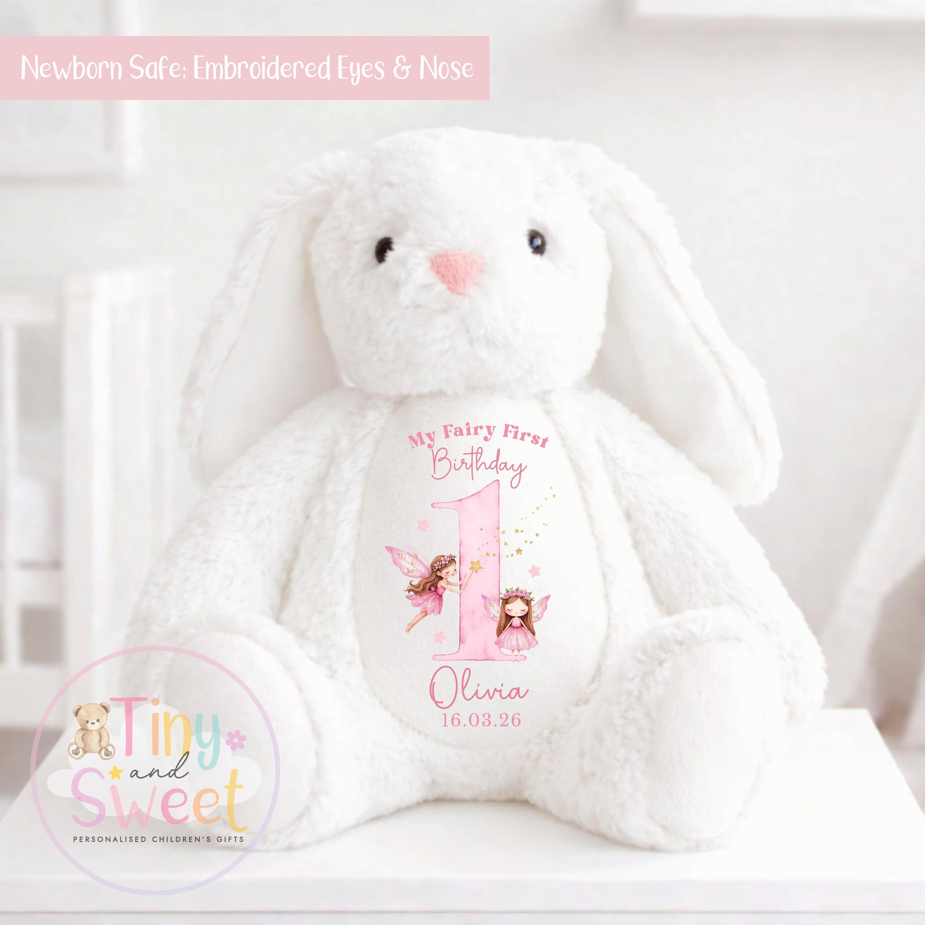 Personalised Fairy First Birthday Bunny, Fairies First Birthday Bunny, Personalised Soft Toy, Fairy 1st, First Birthday Gift for Baby
