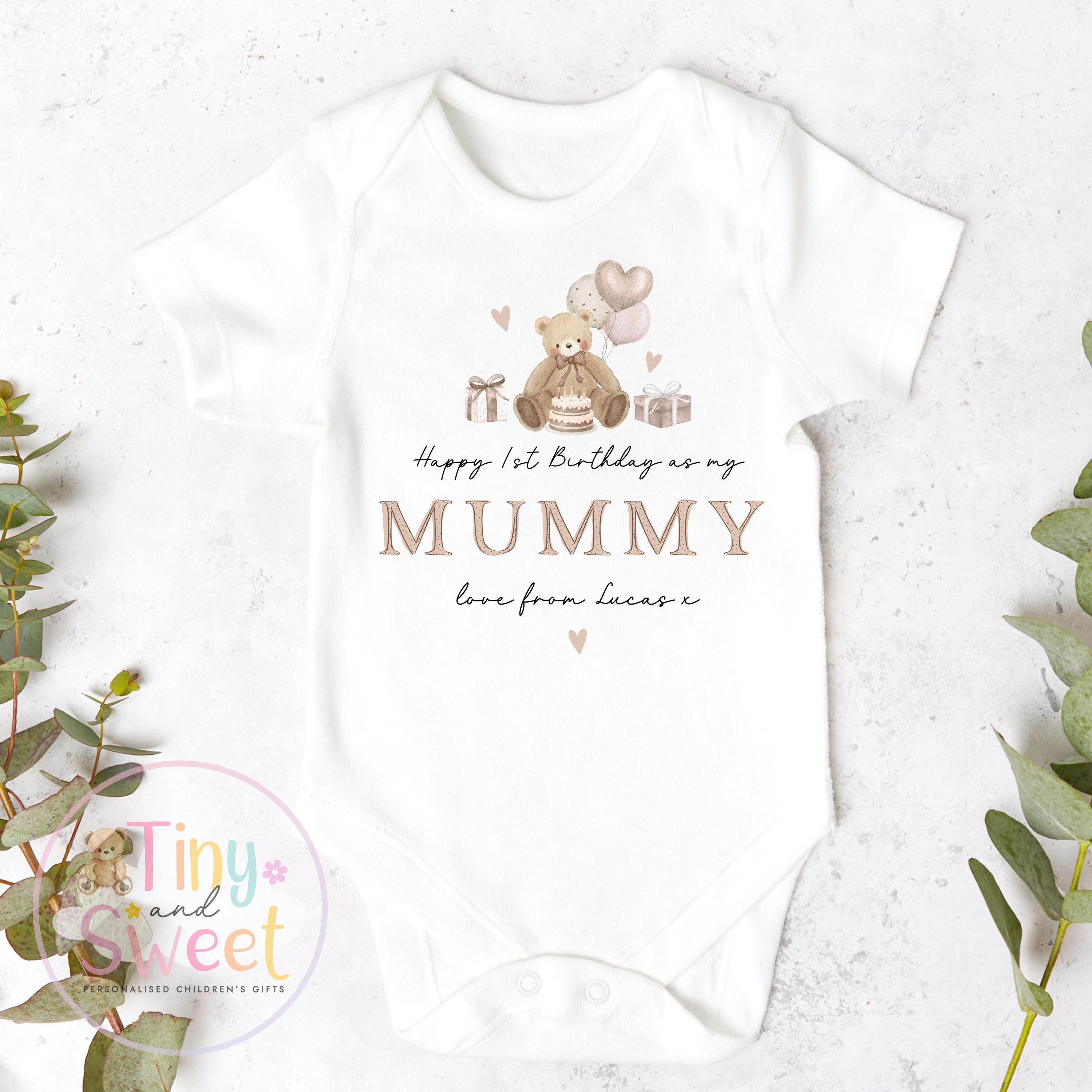 Happy 1st Birthday as My Mummy Sleepsuit, Baby Gift from Newborn, Personalised Baby Outfit, First Birthday as Mummy, Cute Baby Vest for Mum