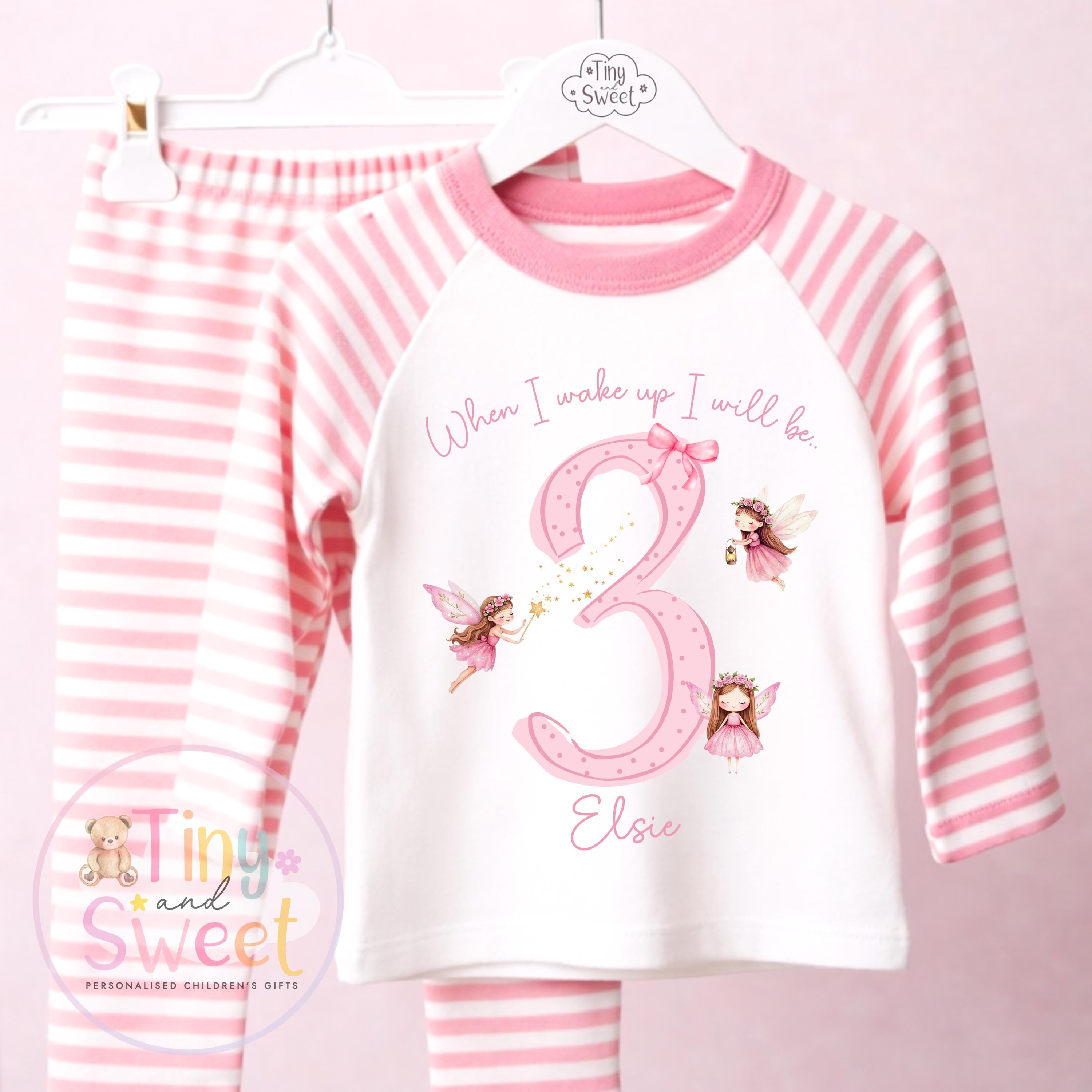 Personalised Pink Fairy Birthday Outfit – Girls ‘When I Wake Up I’ll Be…’ – Toddler Birthday, Pretty Pink Fairies Theme