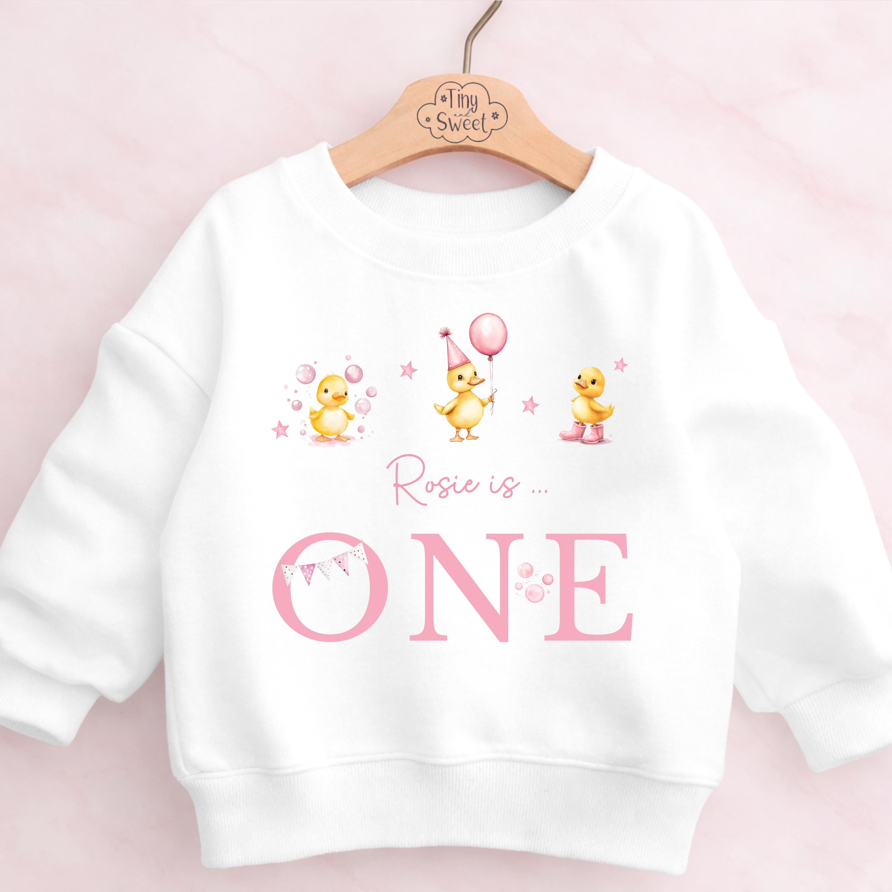 Personalised Pink Duck Birthday Sweatshirt, Custom Ducks Birthday Tee, 1st, 2nd, 3rd, 4th