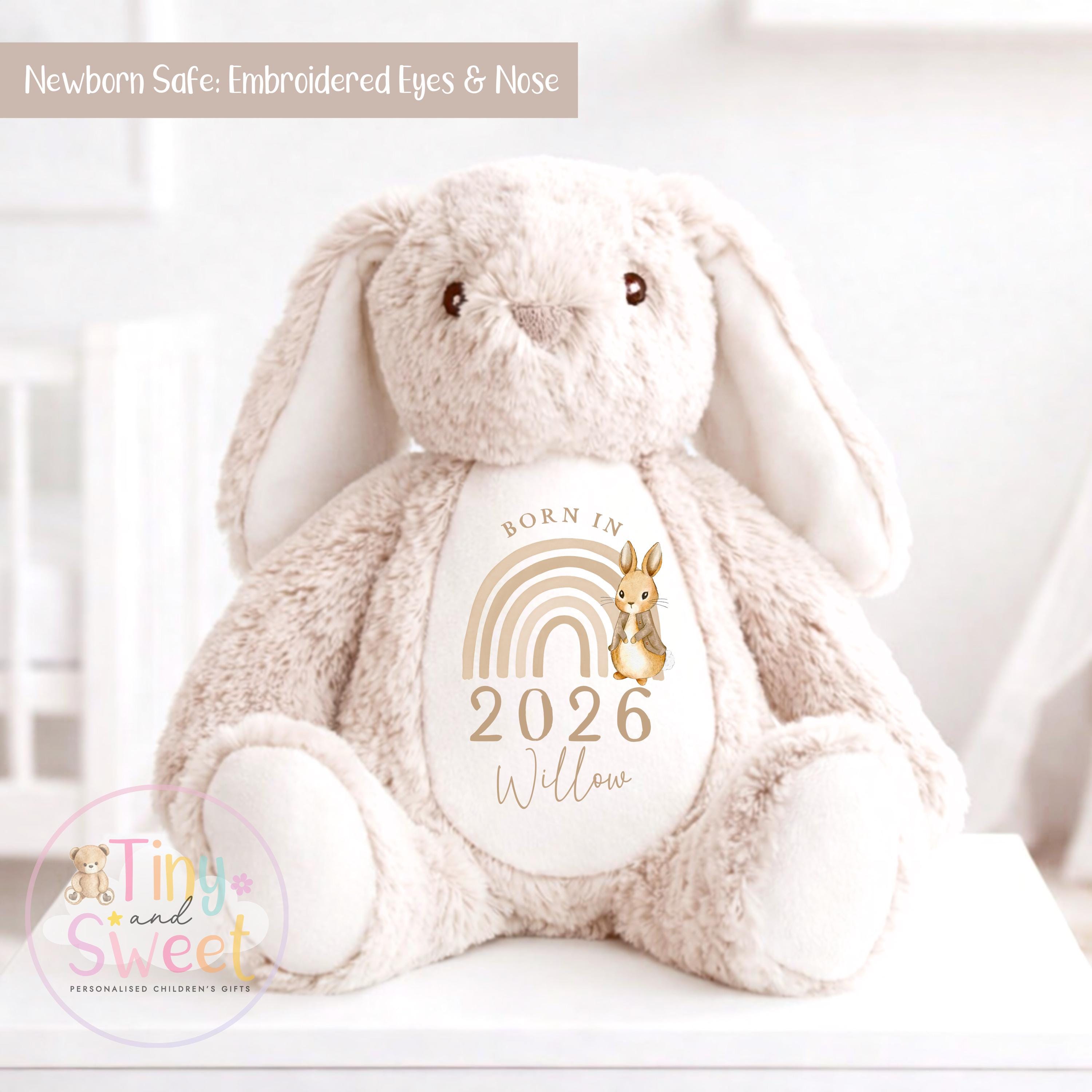 Personalised New Baby soft Toy, New Birth Gift, New baby gift, Newborn Gift, Baby Keepsake, Baby shower gift, Birth stats, Teddy, Bunny