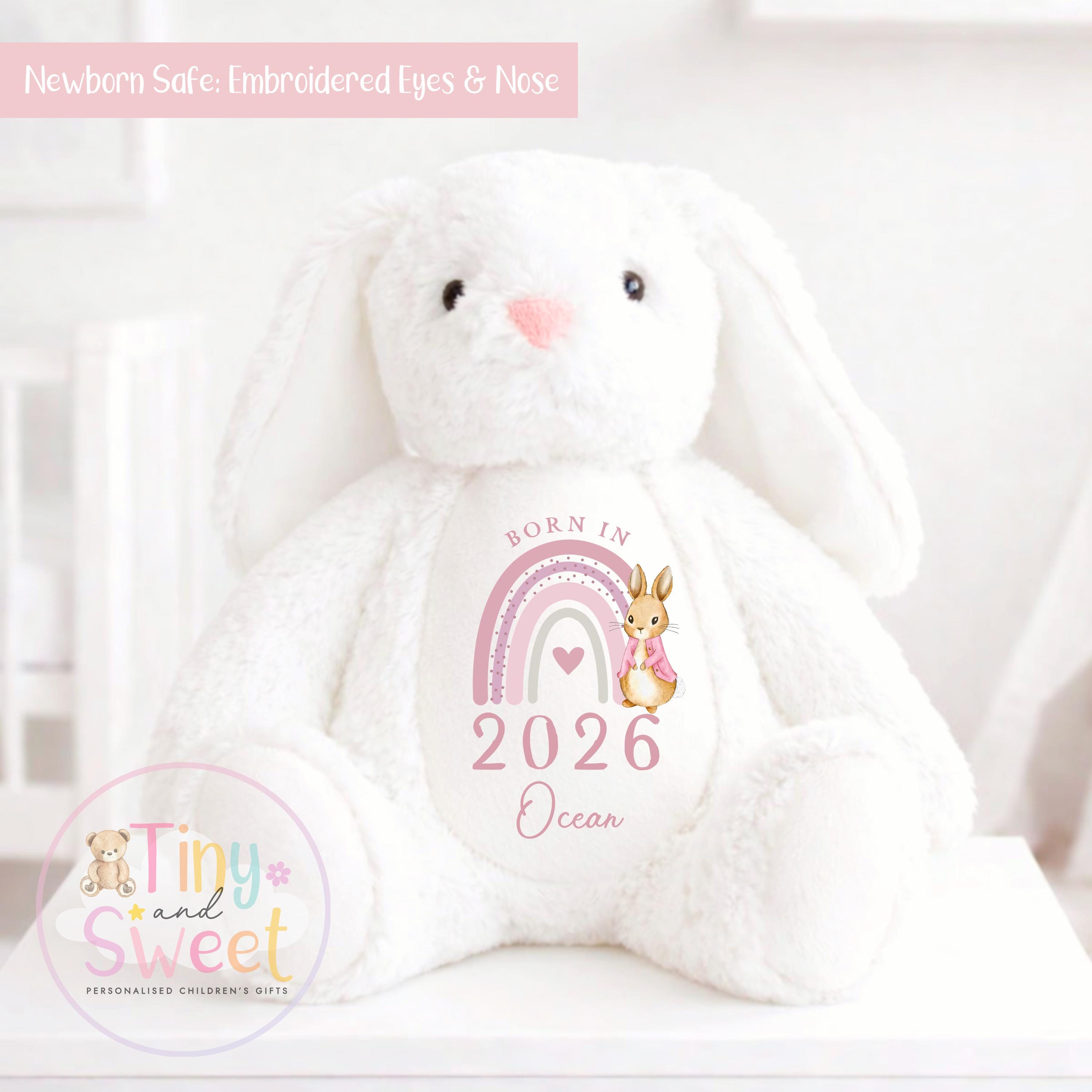 Personalised New Baby soft Toy, New Birth Gift, New baby gift, Newborn Gift, Baby Keepsake, Baby shower gift, Birth stats, Teddy, Bunny