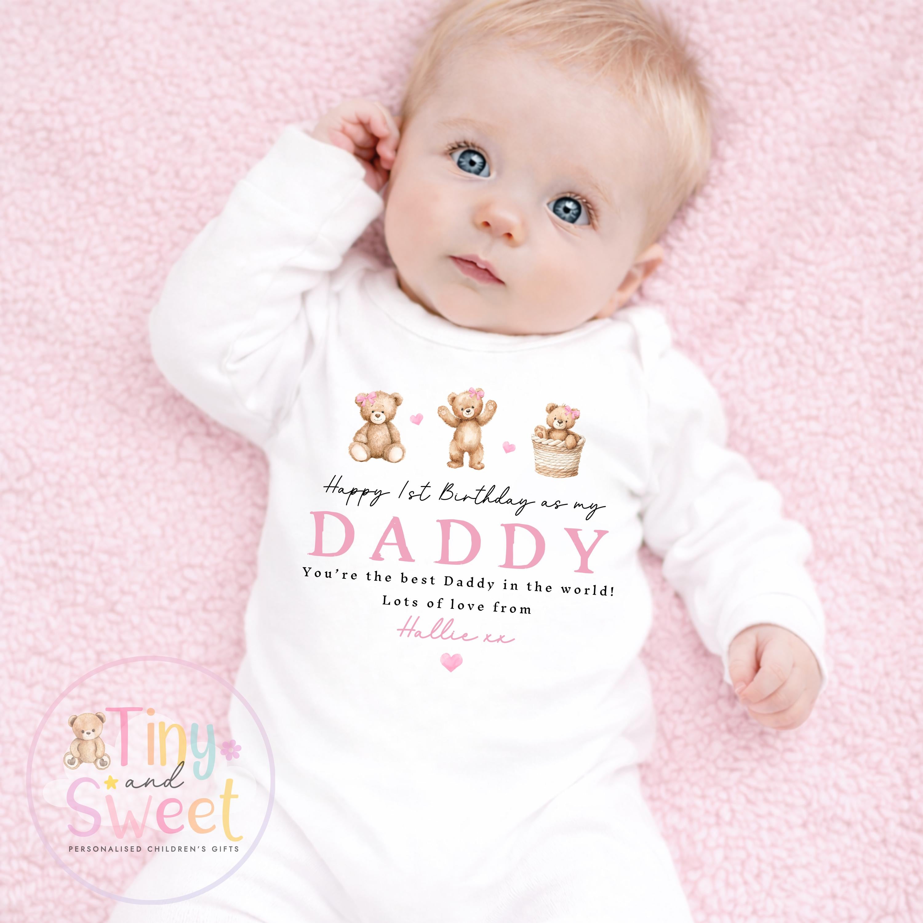 Happy First Birthday As My Daddy Sleepsuit - 1st Birthday As Daddy - Personalised Baby Boy Girl Gift - New Dad Present from Baby
