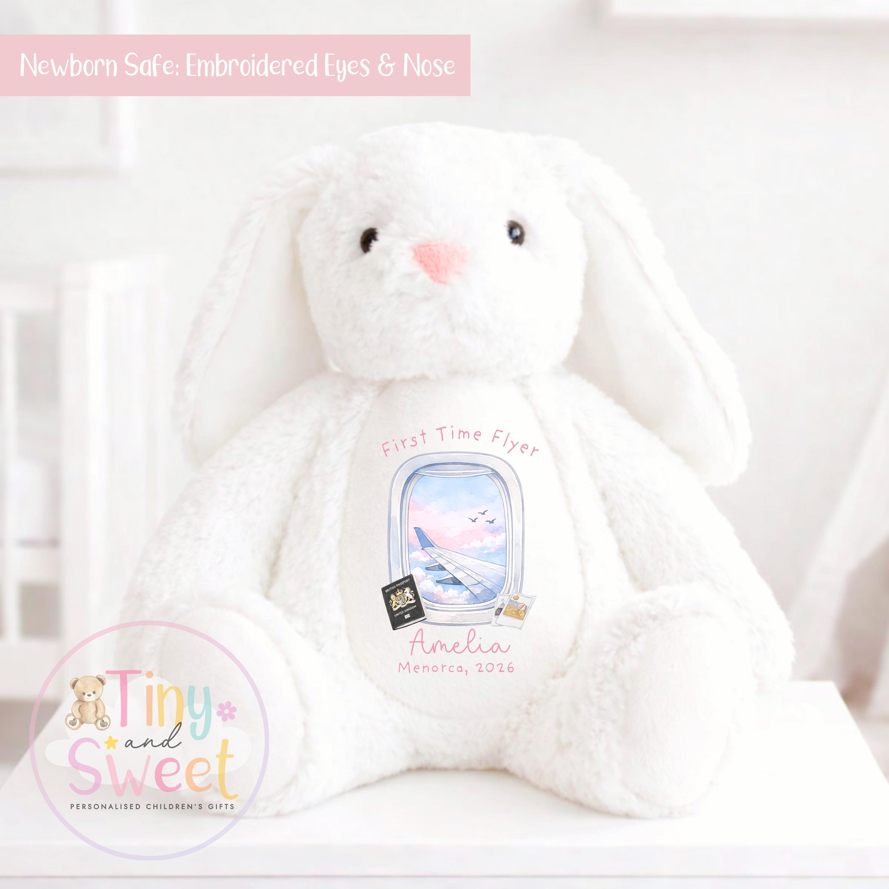 My First Flight Gift, 1st Time Flyer, Holiday Bunny Toy, Personalised Holiday Bunny, Soft Toy Keepsake, Name Bunny, Toddler Gift