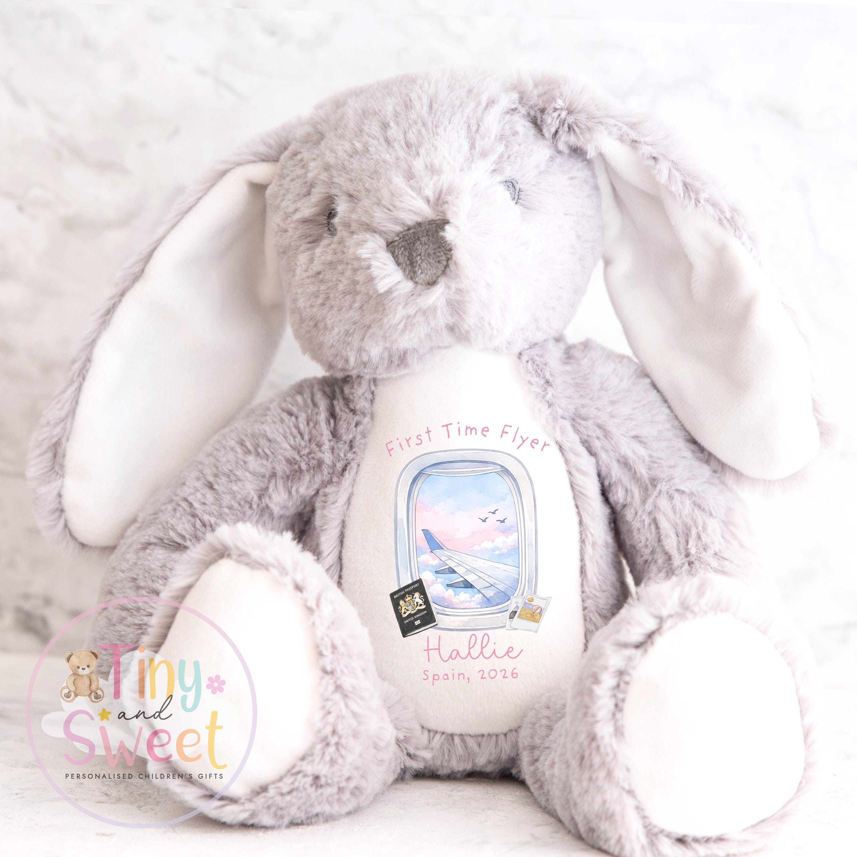 My First Flight Gift, 1st Time Flyer, Holiday Bunny Toy, Personalised Holiday Bunny, Soft Toy Keepsake, Name Bunny, Toddler Gift