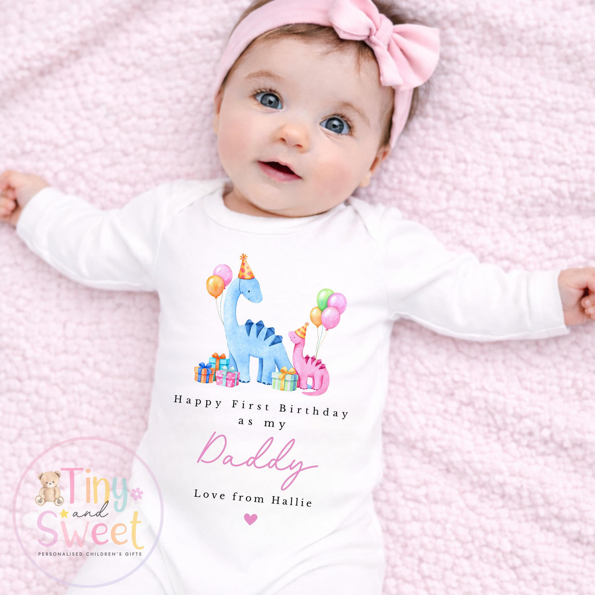 Personalised Happy 1st Birthday As My Daddy Dinosaurs T Shirt/Sleepsuit