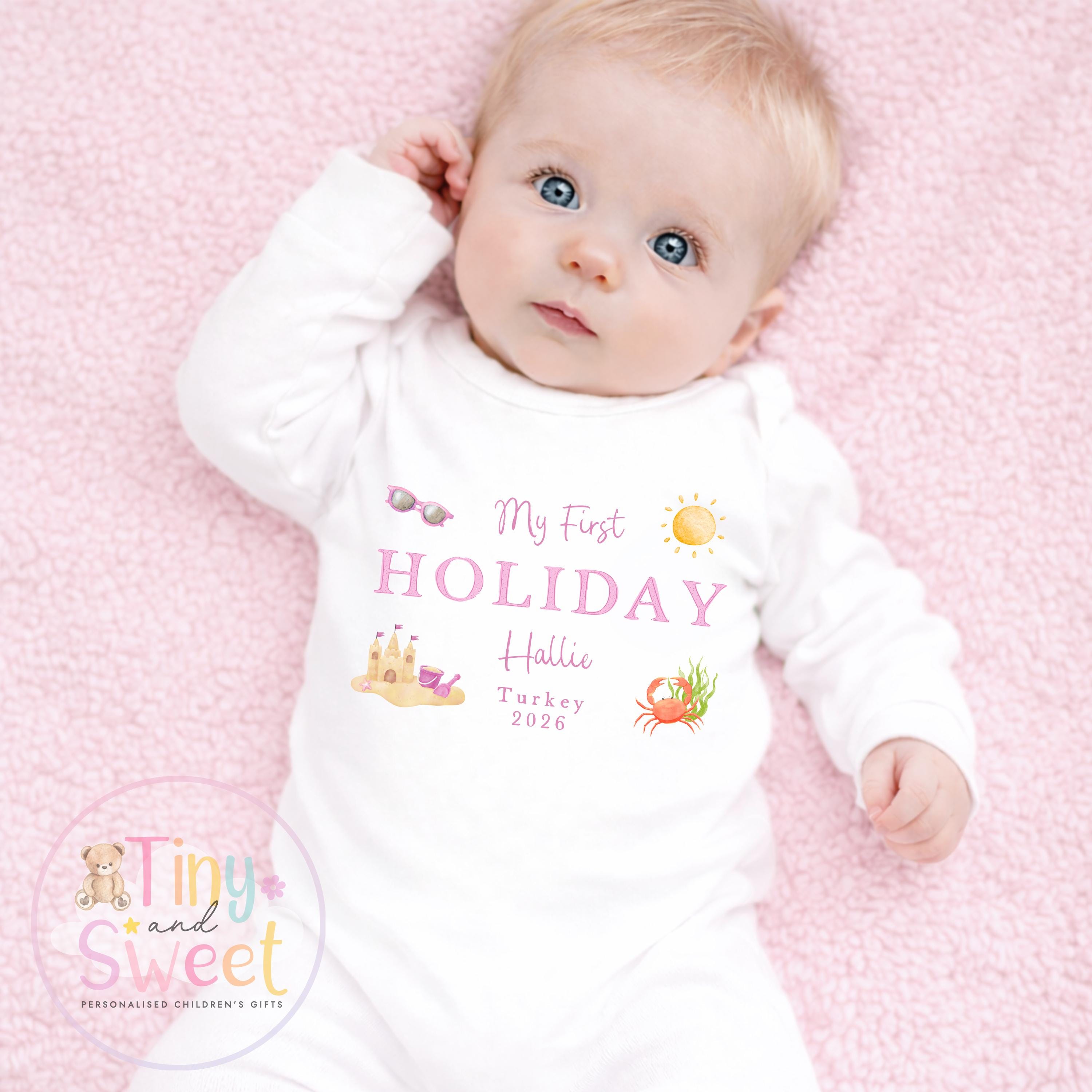 My First Holiday T-Shirt, Personalised Baby Travel Outfit, Baby’s First Holiday Shirt, Cute Summer Travel Outfit, My First Holiday Design