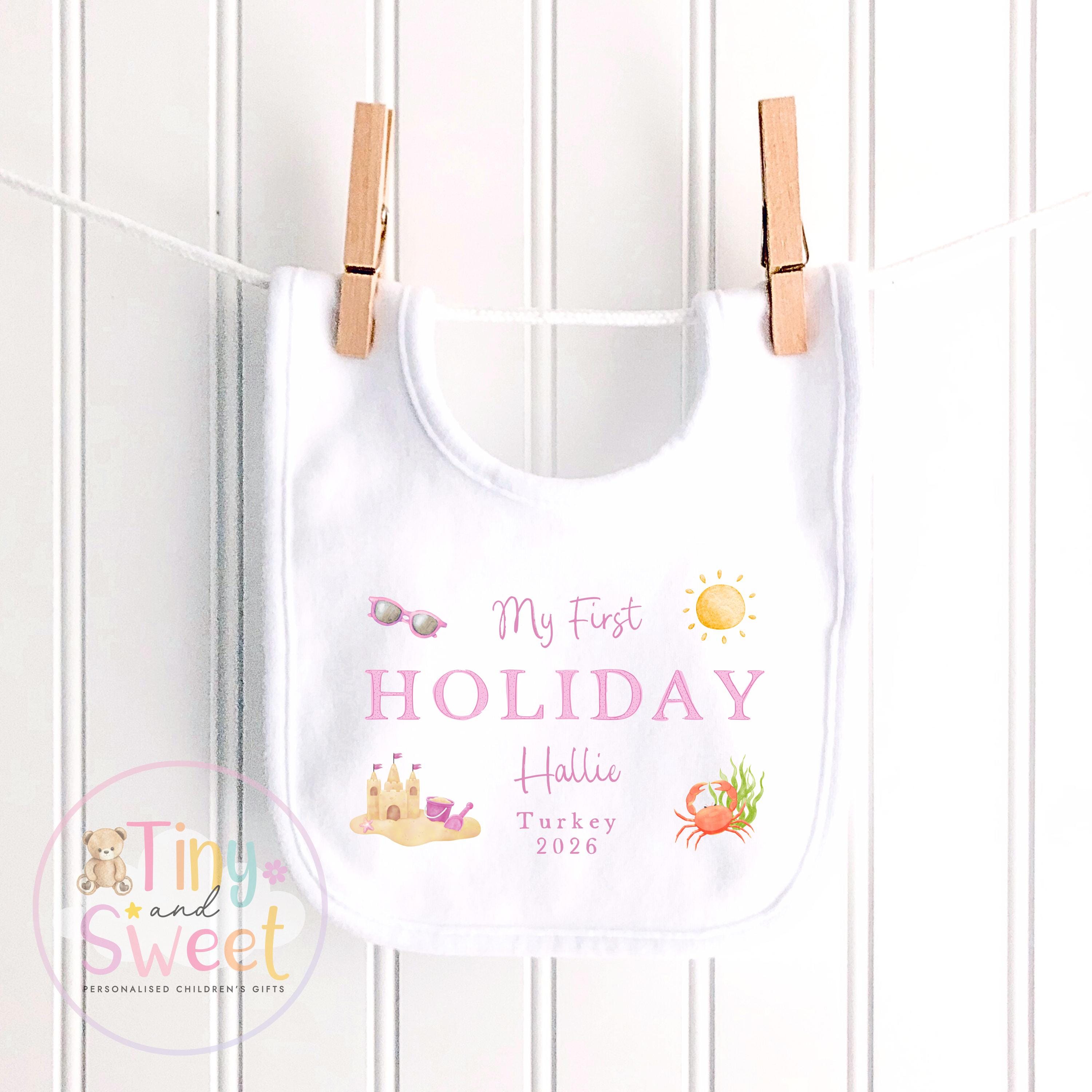 My First Holiday T-Shirt, Personalised Baby Travel Outfit, Baby’s First Holiday Shirt, Cute Summer Travel Outfit, My First Holiday Design
