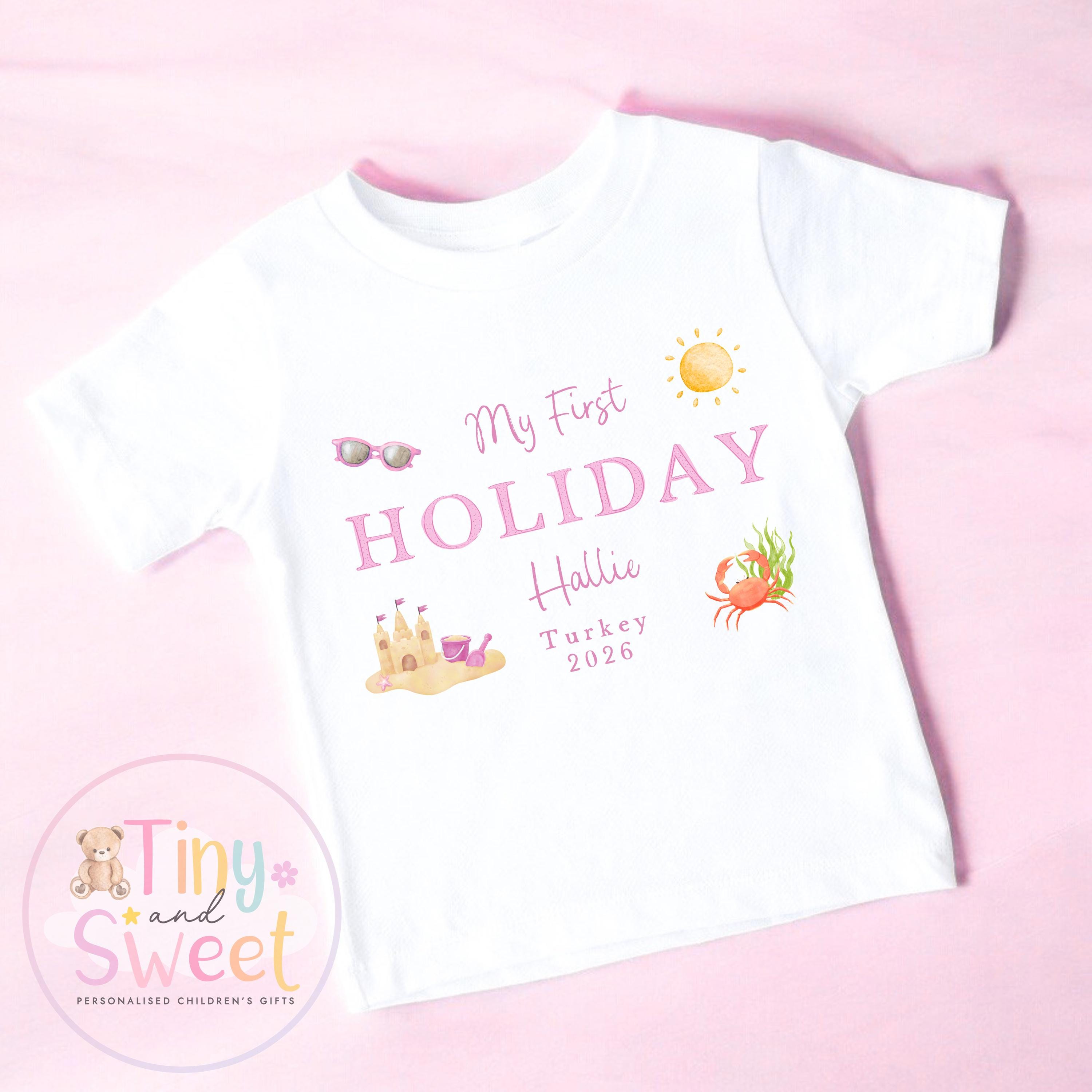 My First Holiday Sleepsuit Babygrow, Personalised Baby T Shirt, Baby’s First Holiday Shirt, Cute Summer Travel Outfit, My First Holiday