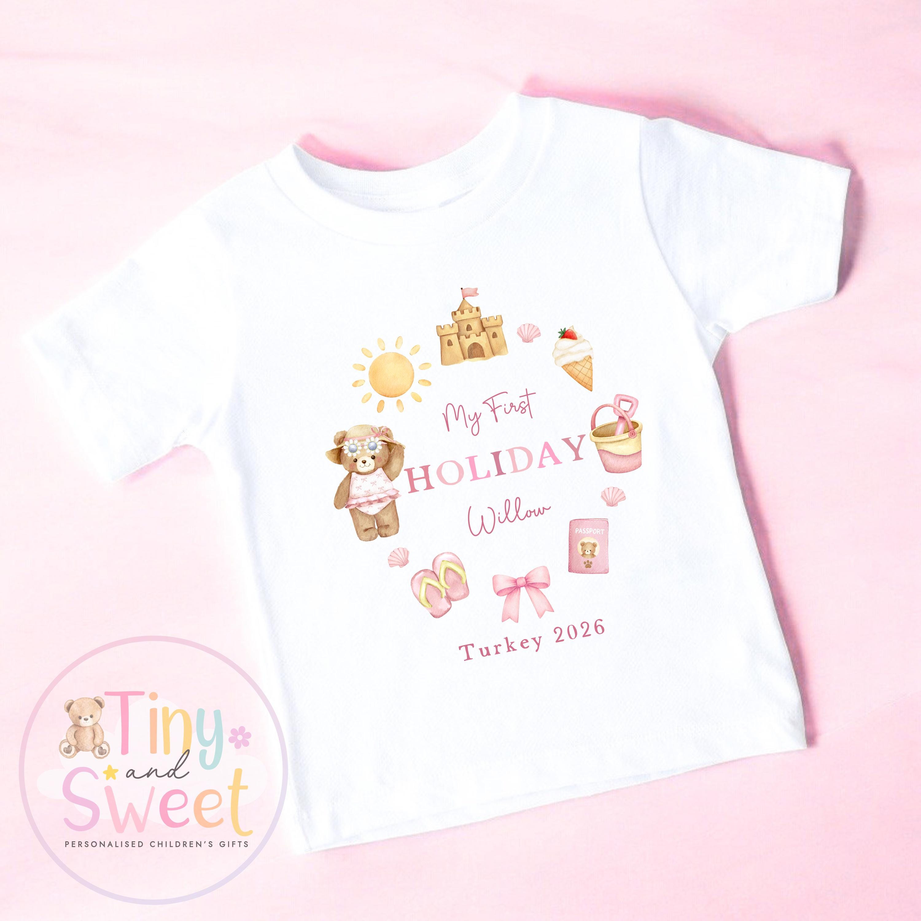 My First Holiday T Shirt, Personalised Baby Travel Outfit, Baby’s First Holiday T Shirt, Cute Summer Travel Outfit, My First Holiday