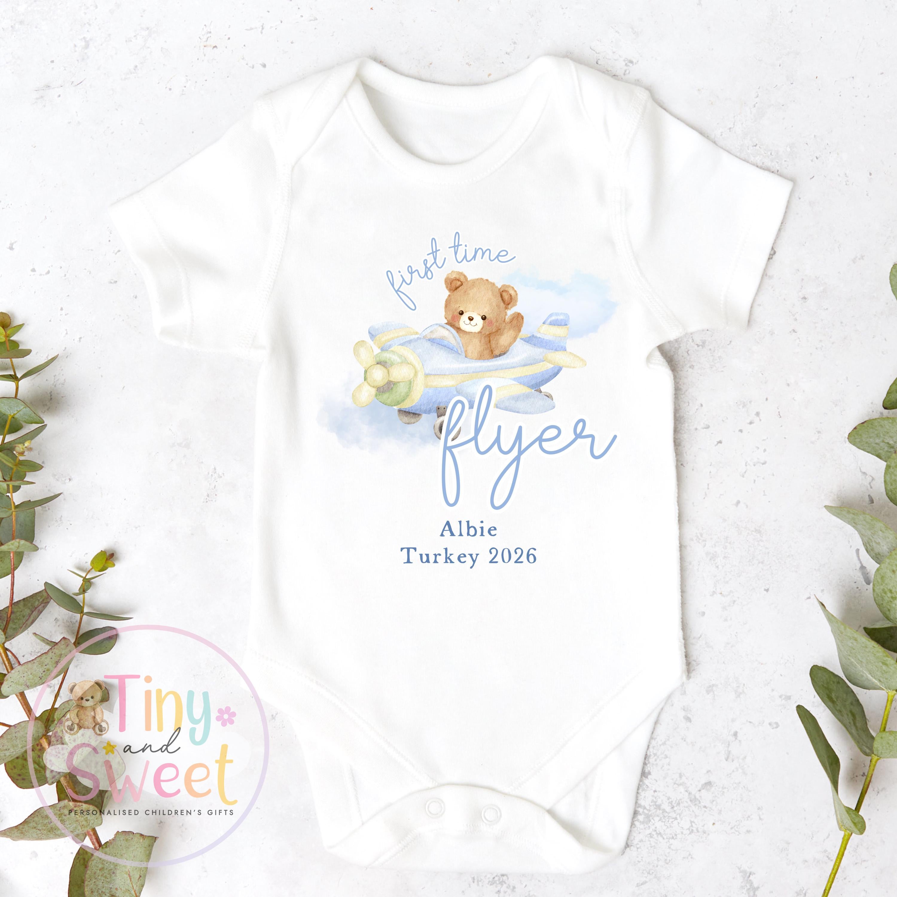 Personalised My First Flight T Shirt, First Time Flyer Sleepsuit, 1st Holiday Babygrow, Babies First Holiday, First Time Flyer