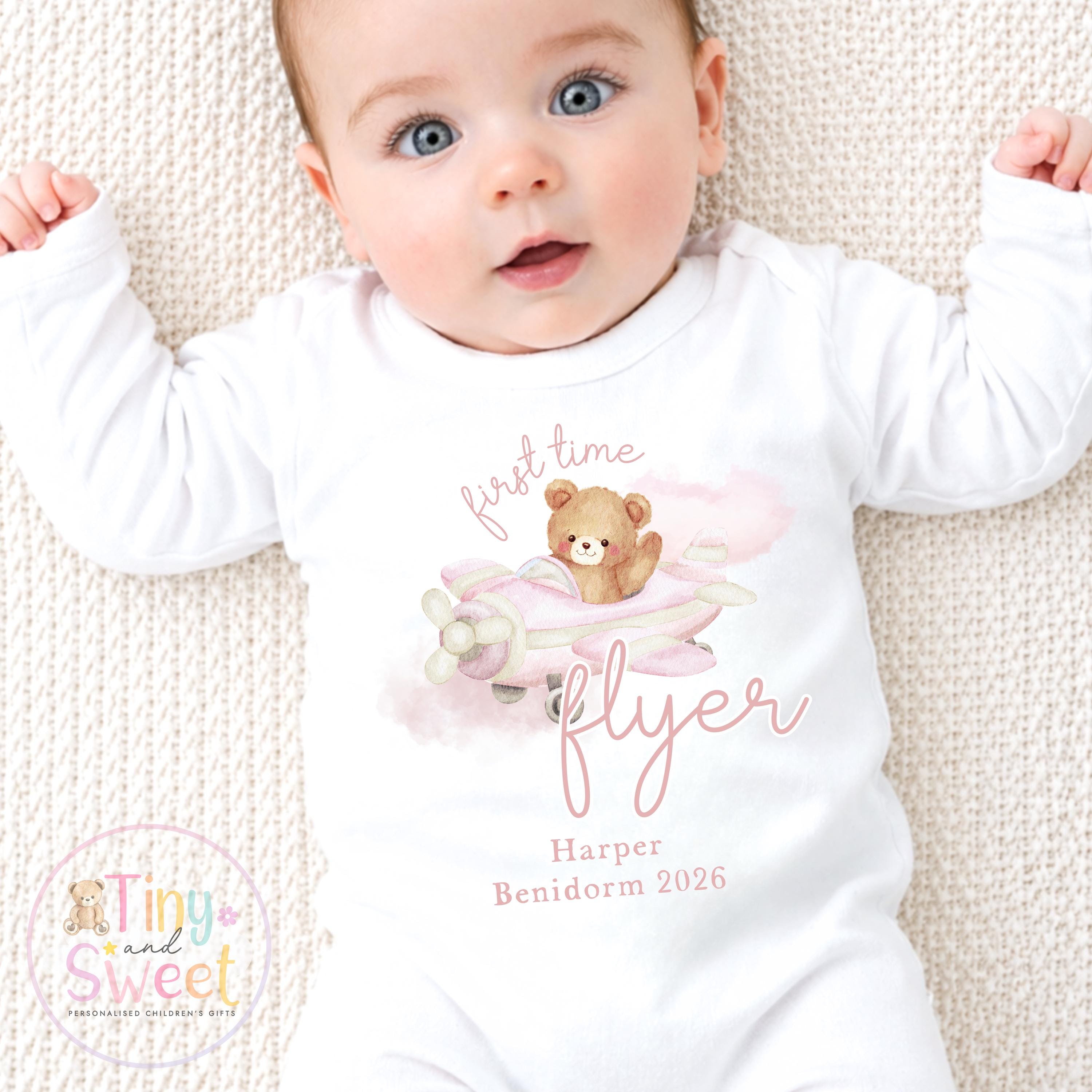 Personalised My First Flight Sleepsuit, First Time Flyer Bodysuit, 1st Holiday Babygrow, Babies First Holiday, First Time Flyer