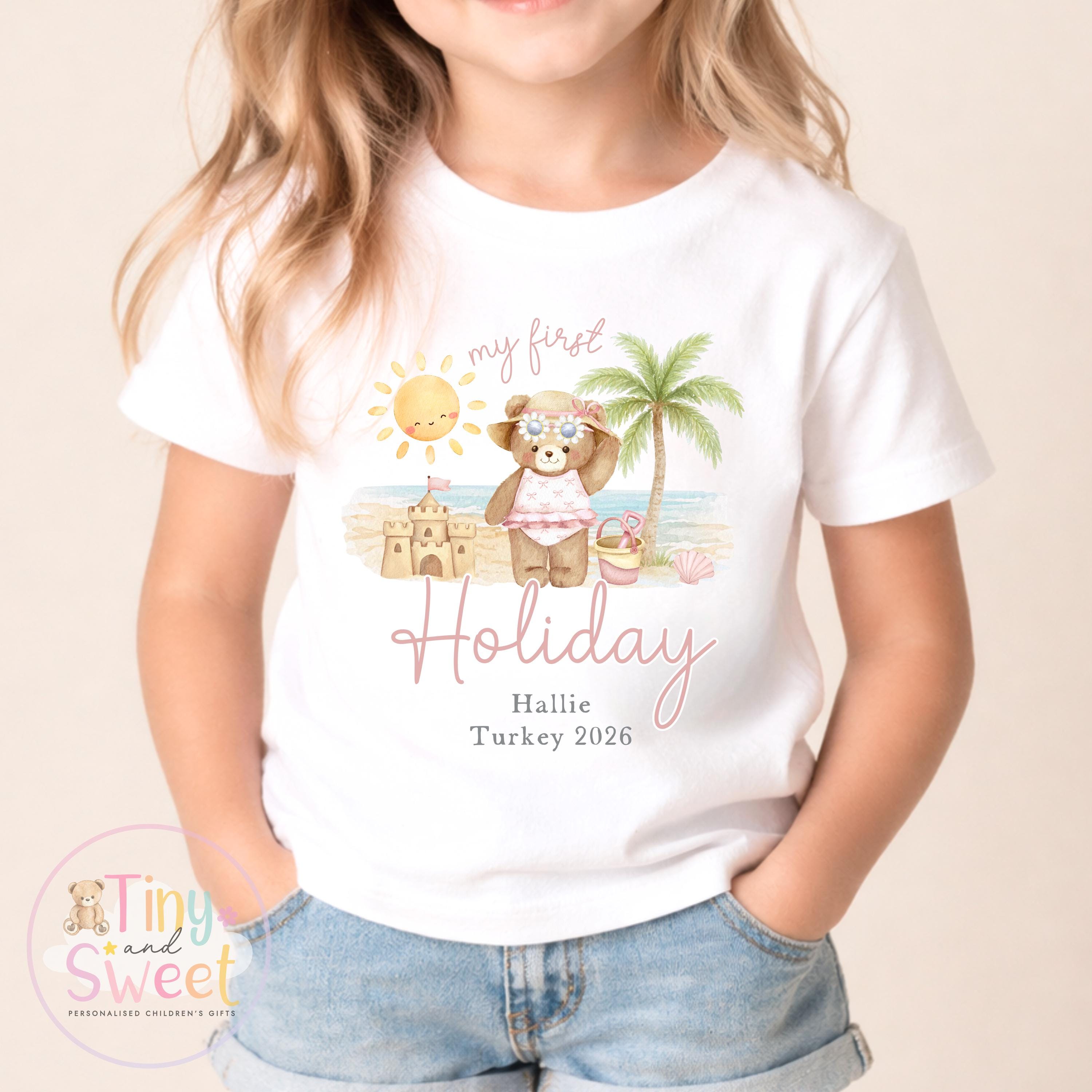 My First Holiday T Shirt, Personalised Baby Travel Outfit, Baby’s First Holiday T Shirt, Cute Summer Travel Outfit, My First Holiday