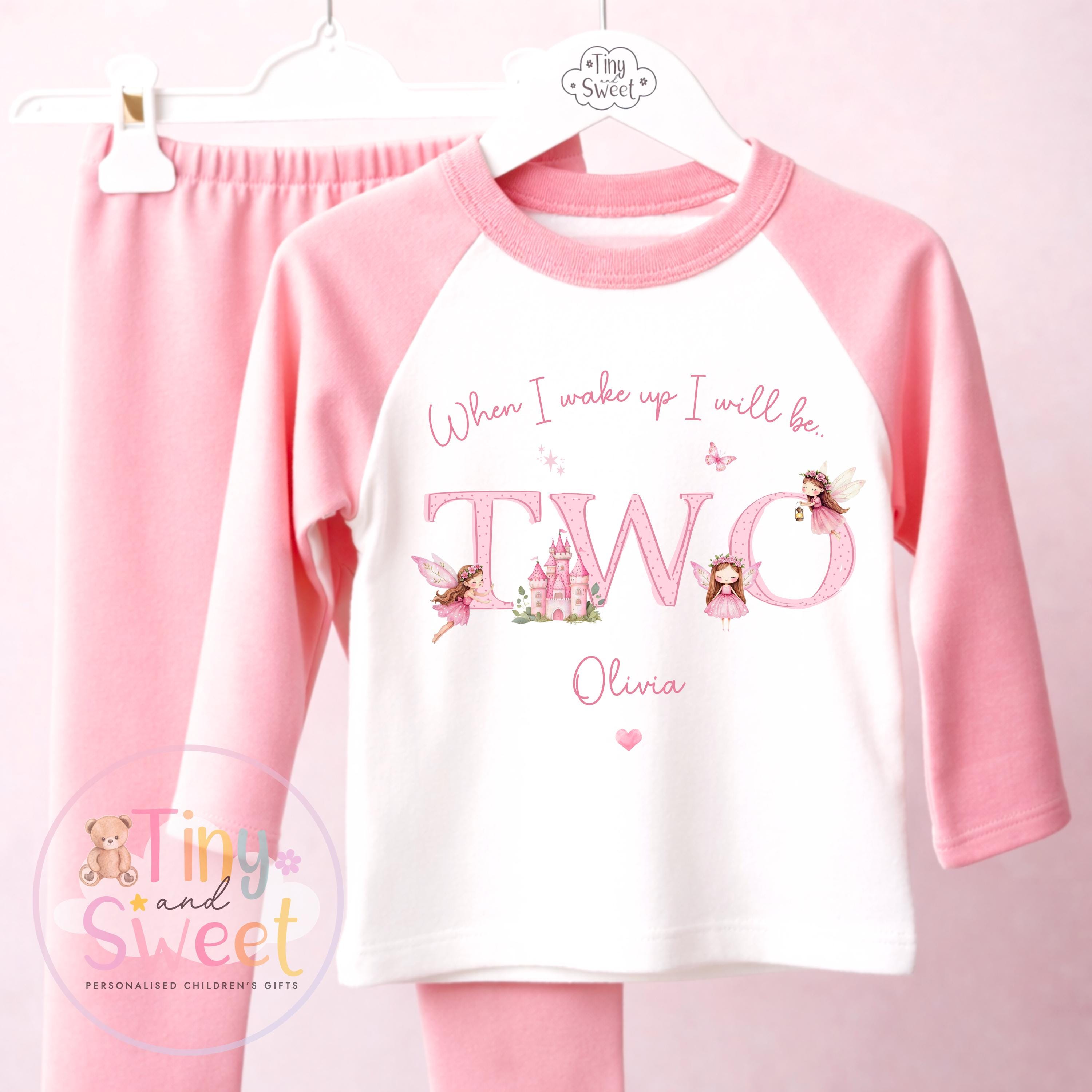 Pink Fairy Personalised Birthday Pyjamas, When I wake up I will be .. - 100% Cotton