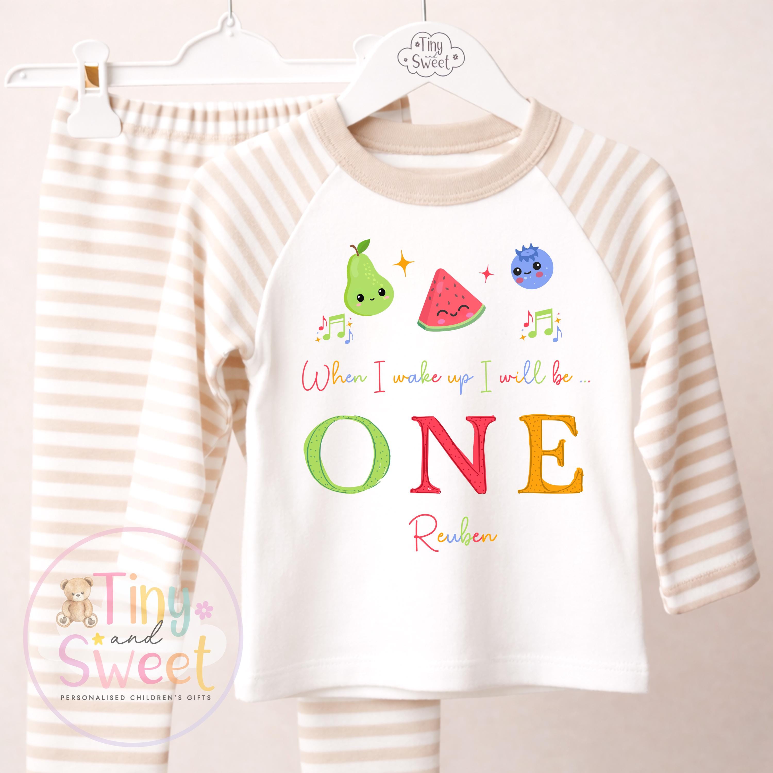 Personalised Dancing Sensory Fruit Birthday Pyjamas, Any Age, When I Wake Up Birthday Pjs, Boys Birthday Eve Outfit, 1st 2nd 3rd 4th