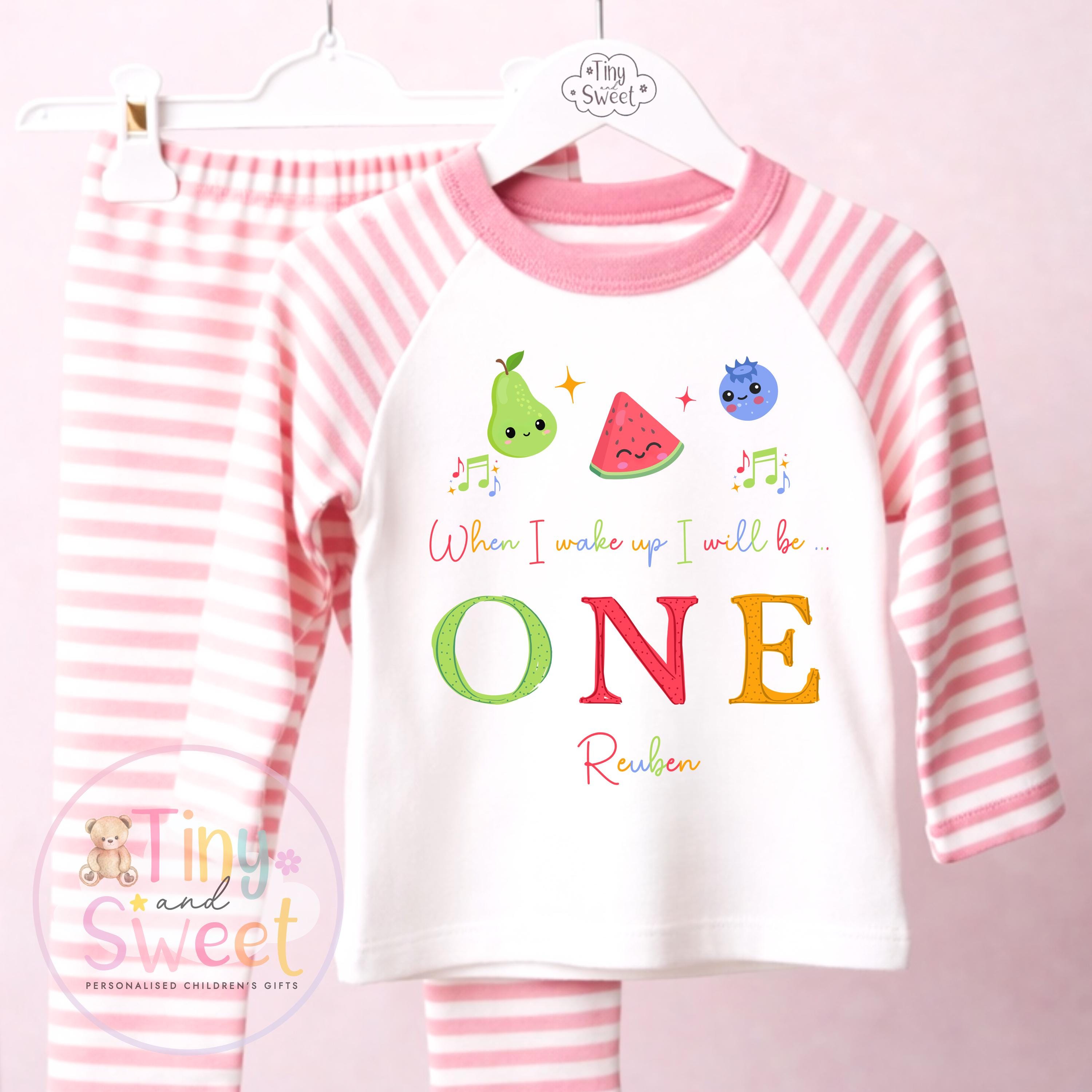 Personalised Dancing Sensory Fruit Birthday Pyjamas, Any Age, When I Wake Up Birthday Pjs, Boys Birthday Eve Outfit, 1st 2nd 3rd 4th