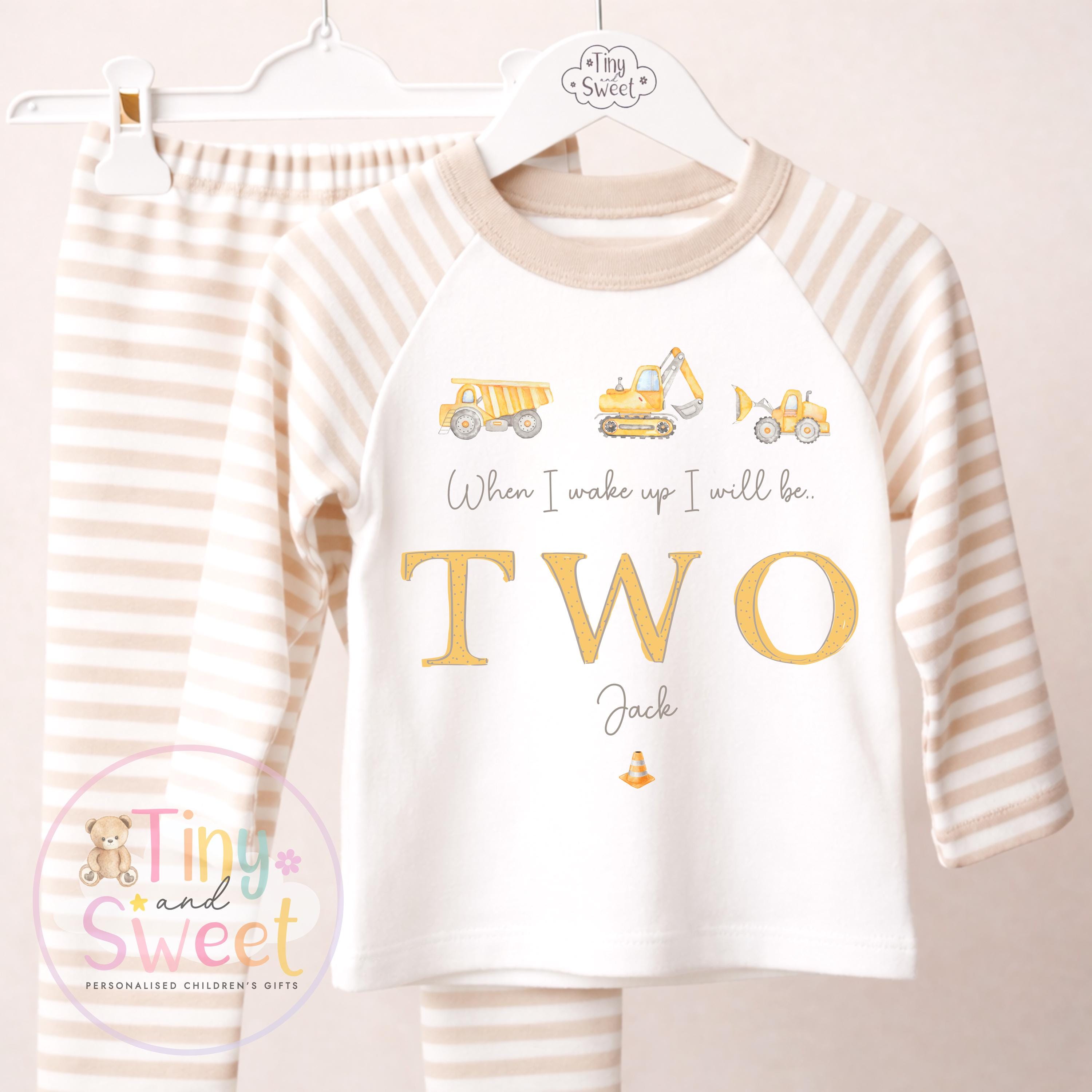 Personalised Construction Birthday Pyjamas, Excavator Any Age, When I Wake Up Birthday Pjs, Boys Birthday Eve Outfit, 1st 2nd 3rd 4th