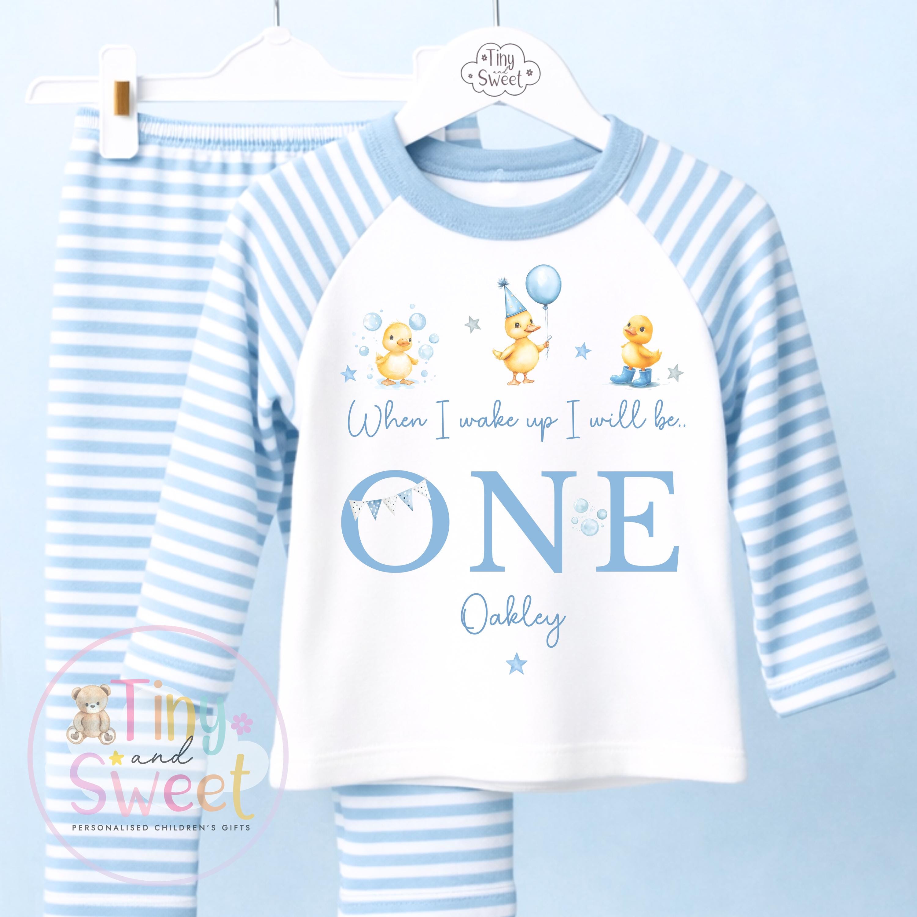 Personalised Blue Duck Birthday Pyjamas, Any Age, When I Wake Up Birthday Pjs, Boys Birthday Eve Outfit, 1st 2nd 3rd 4th