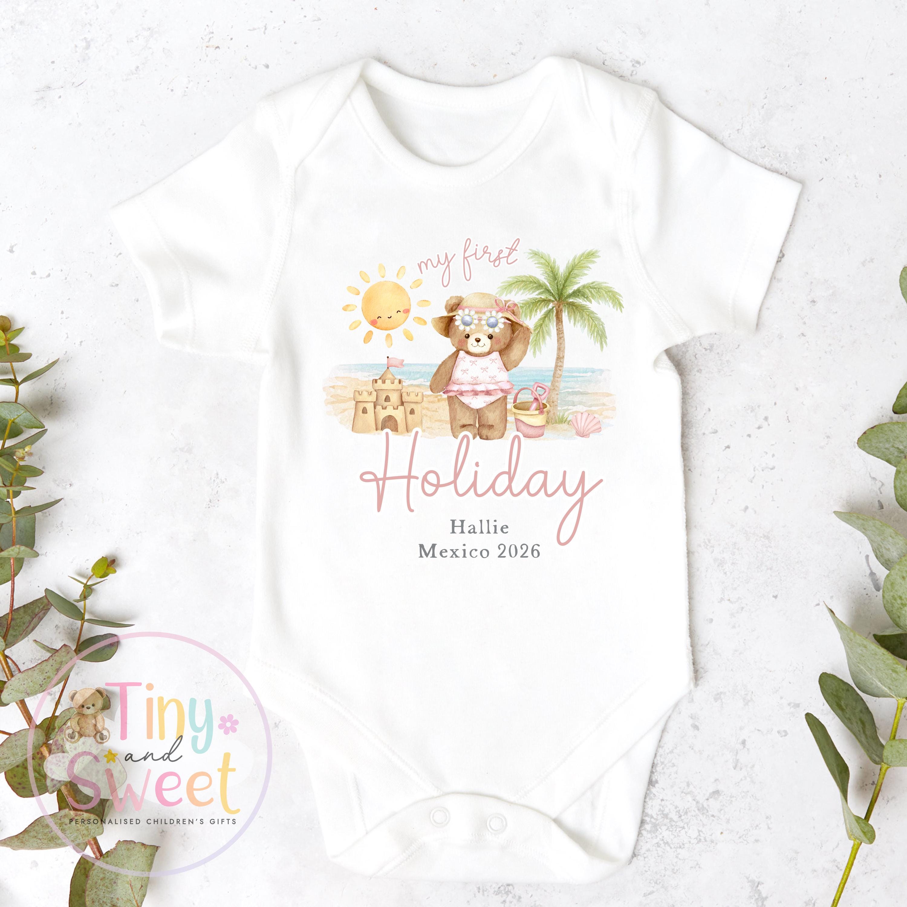 My First Holiday T Shirt, Personalised Baby Travel Outfit, Baby’s First Holiday T Shirt, Cute Summer Travel Outfit, My First Holiday