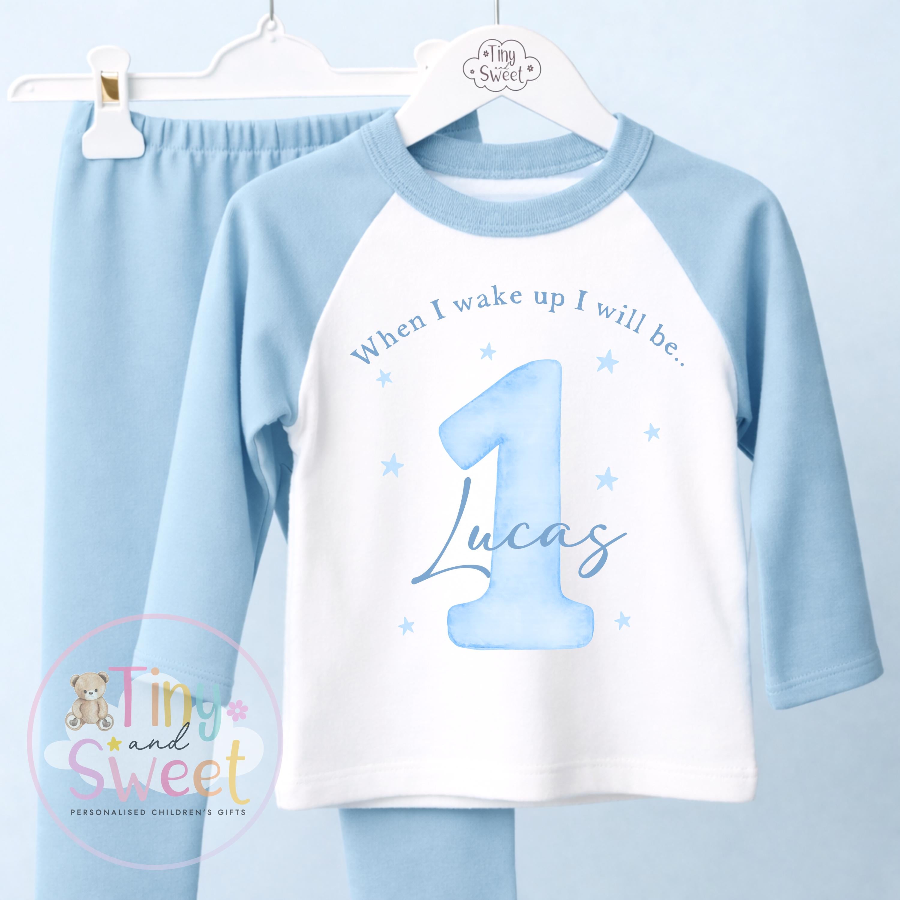 Blue Personalised Birthday Pyjamas, 1st Birthday, 2nd Birthday, Any Age, When i wake up i will be .. - 100% Cotton