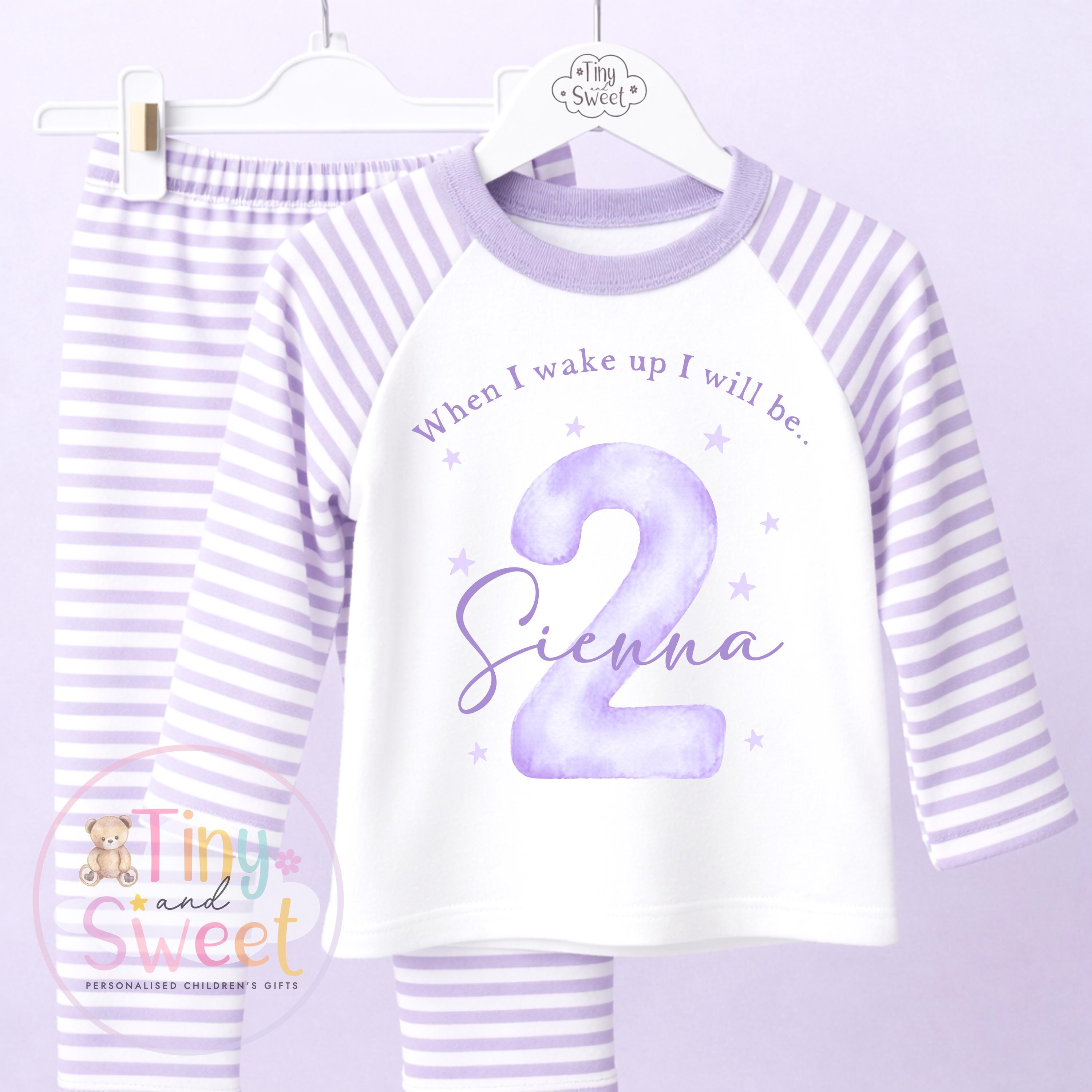 Purple Personalised Birthday Pyjamas, 1st Birthday, 2nd Birthday, Any Age, When i wake up i will be .. - 100% Cotton