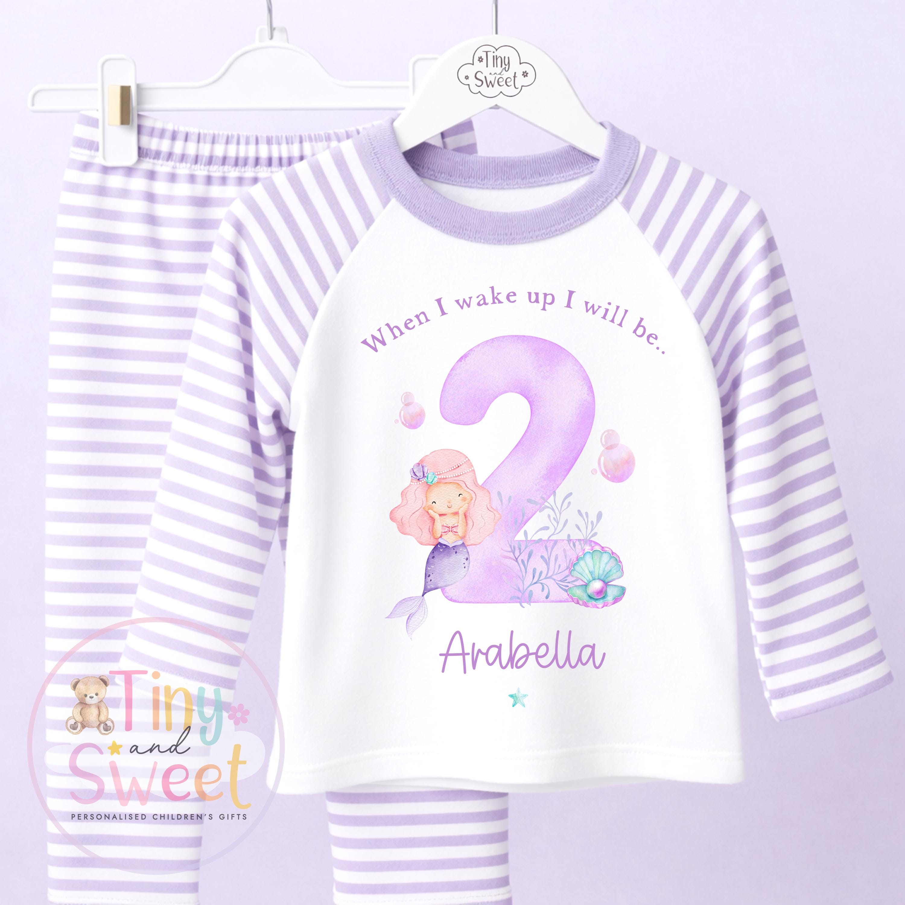 Purple Mermaid Personalised Birthday Pyjamas, When I Wake up i will be .. - 100% Cotton