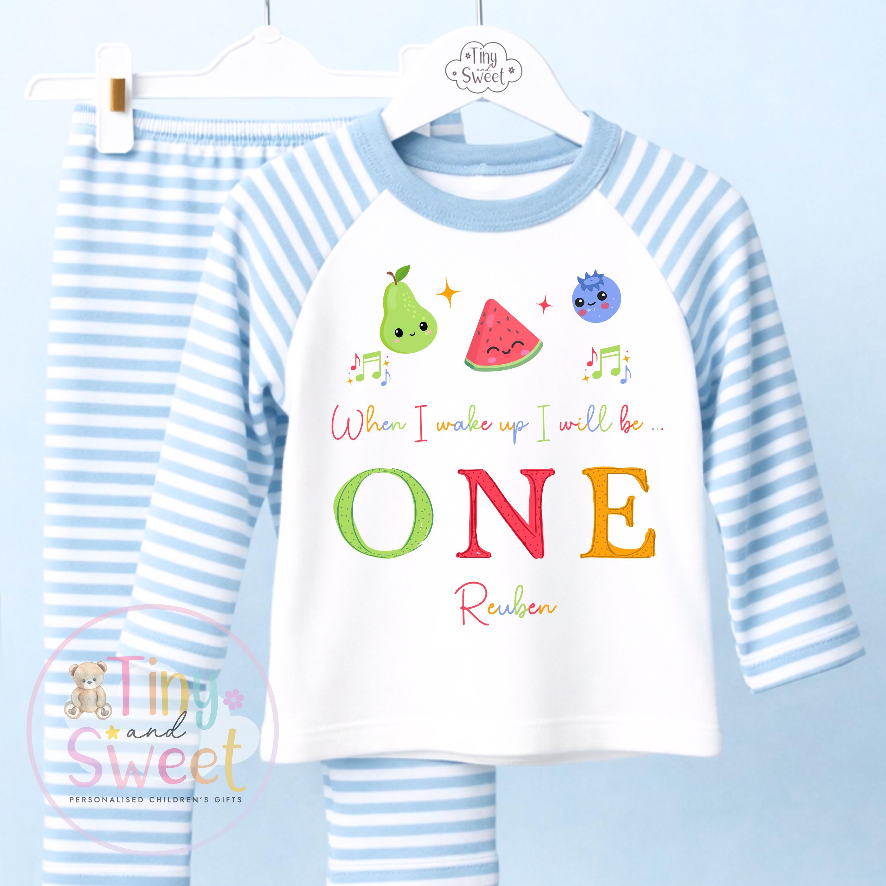 Personalised Dancing Sensory Fruit Birthday Pyjamas, Any Age, When I Wake Up Birthday Pjs, Boys Birthday Eve Outfit, 1st 2nd 3rd 4th
