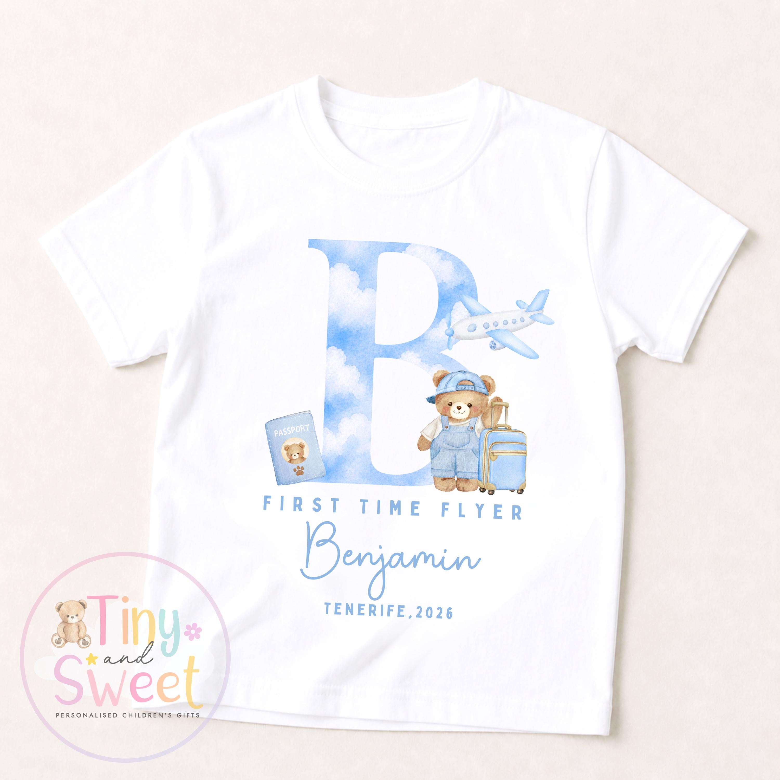 Personalised First Flight Baby T Shirt, First Time Flyer Sleepsuit, Baby’s First Holiday Outfit, Custom Babygrow Gift