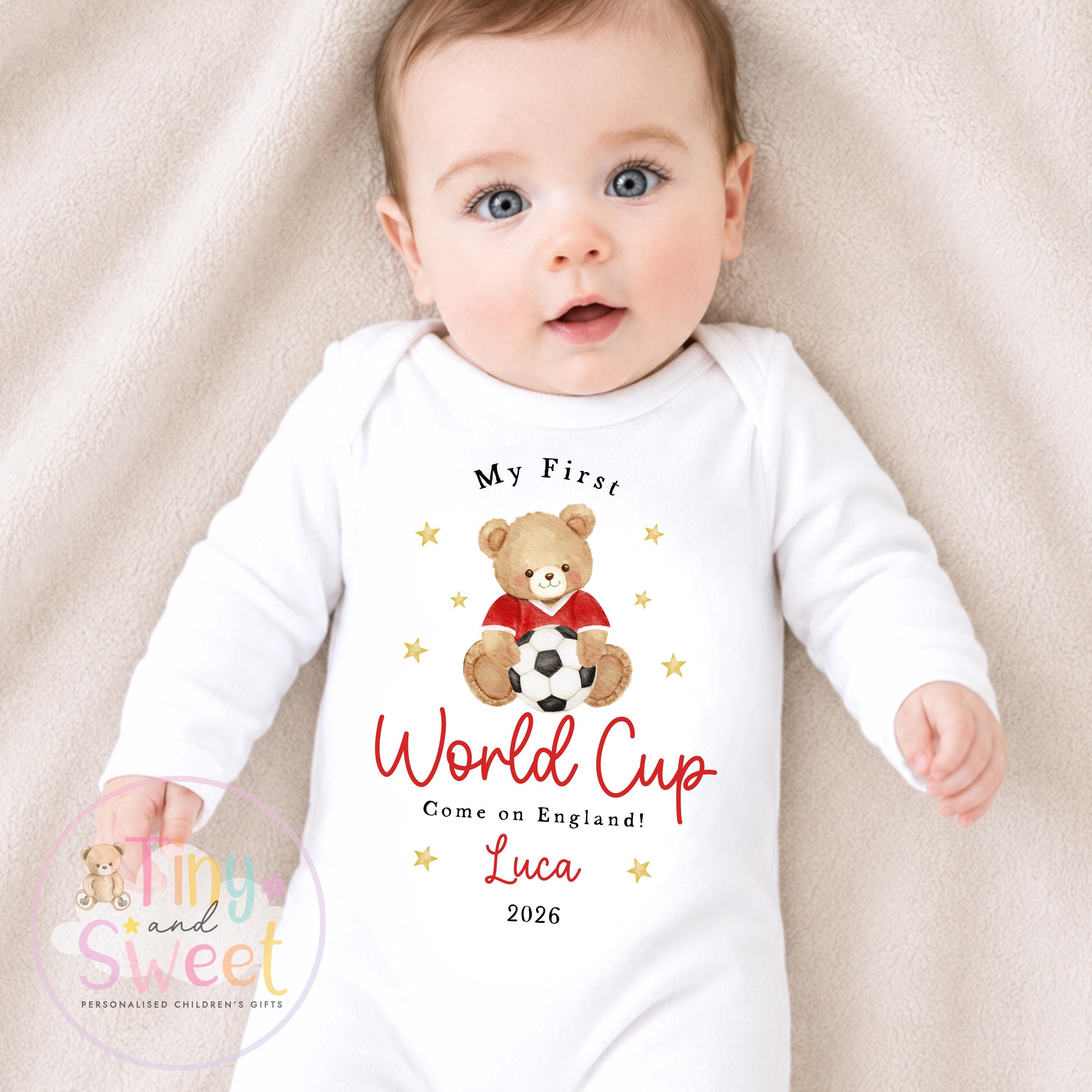 My First World Cup 2026 Baby Grow, Personalised England Baby Vest, Custom Name Football Fan Bodysuit, England Baby Gift