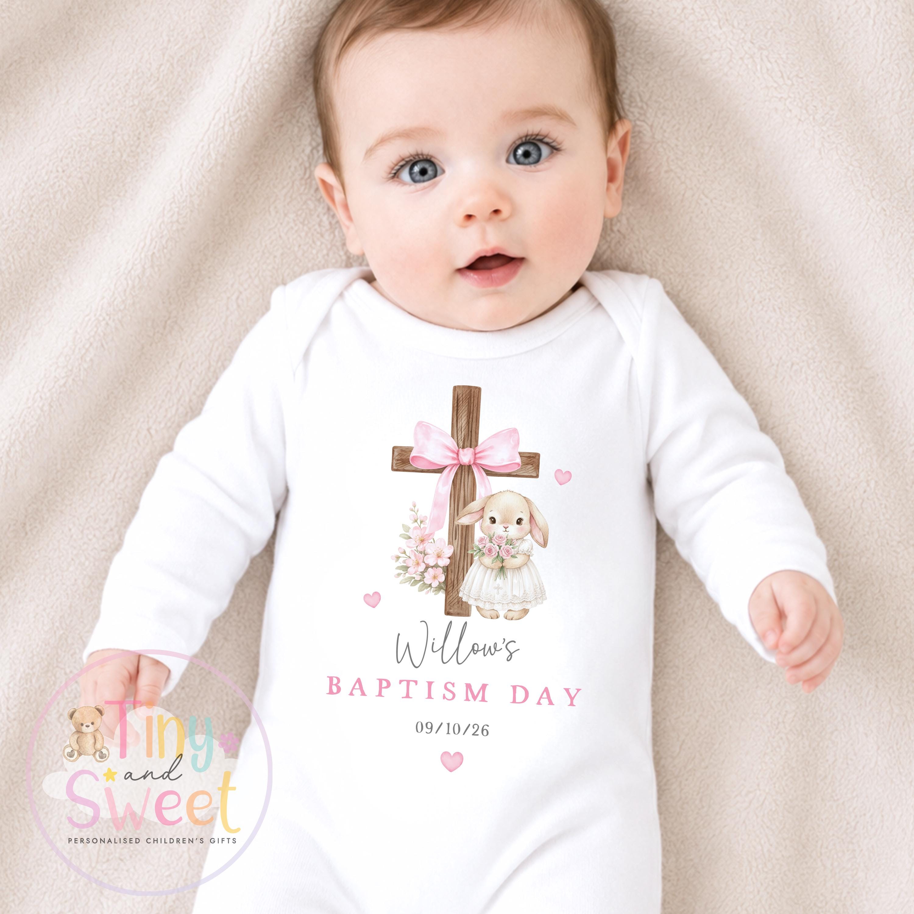 Personalised Christening Babygrow, Baptism Gift, Holy Communion, Custom Baby Girl Christening Gift, Cotton Sleepsuit