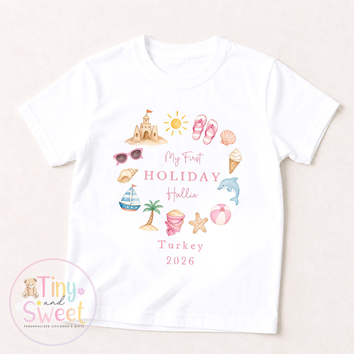 My First Holiday Sleepsuit, Personalised Baby Travel Outfit, Baby’s First Holiday T Shirt, Cute Summer Travel Outfit, My First Holiday