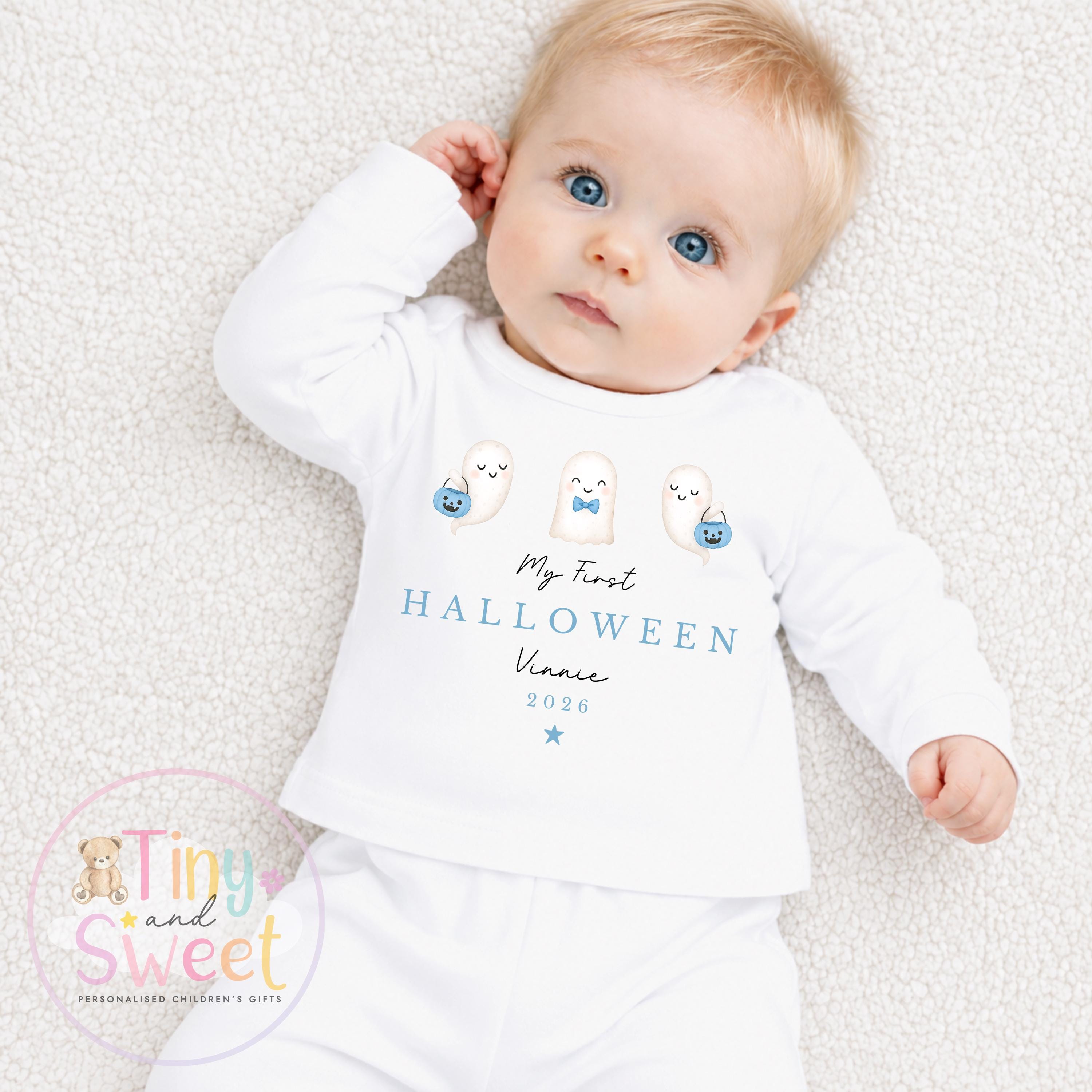 Pink Ghosts My First Halloween Personalised Sleepsuit