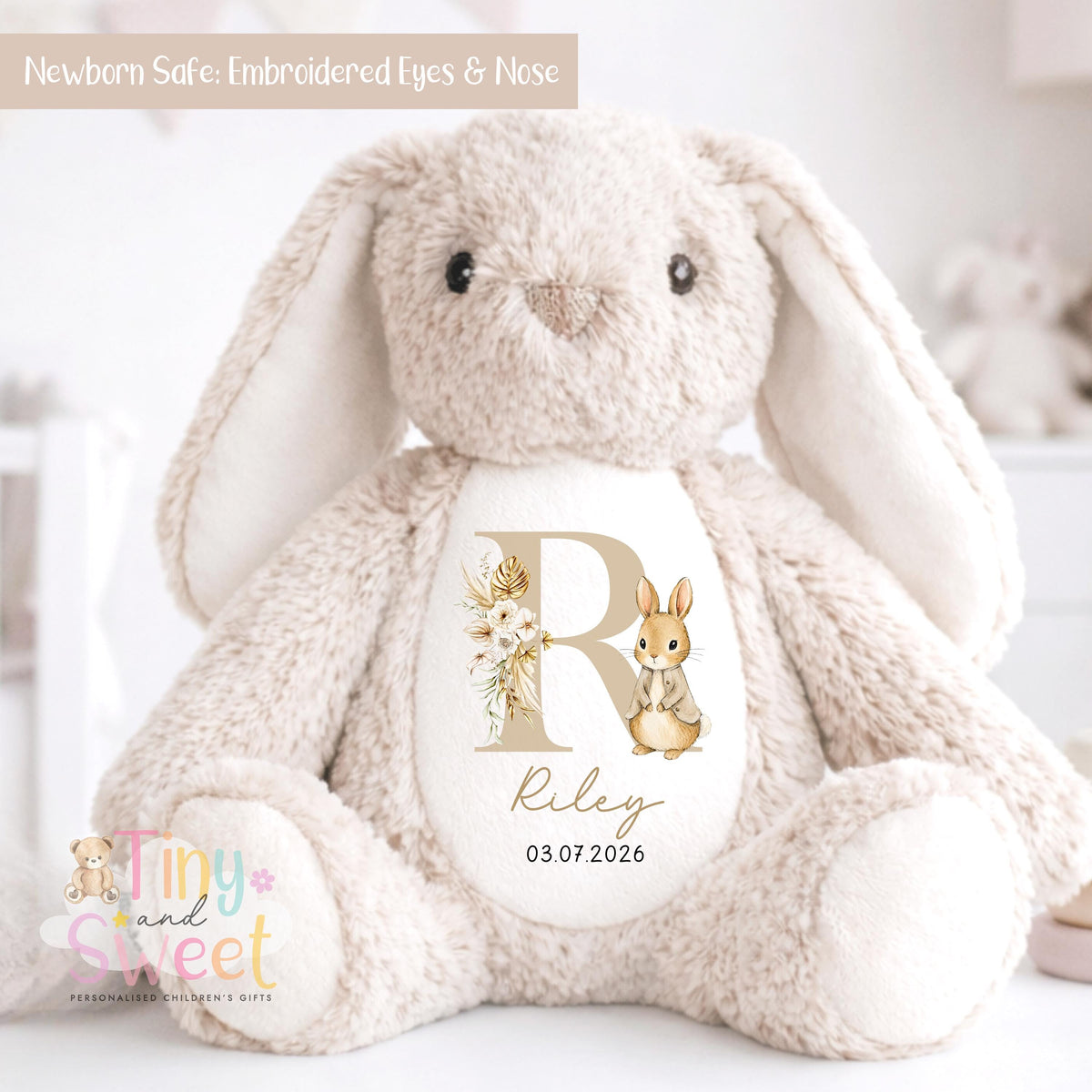 Personalised New Baby soft Toy, New Birth Gift, New baby gift, Newborn Gift, Baby Keepsake, Baby shower gift, Birth stats, Teddy, Bunny