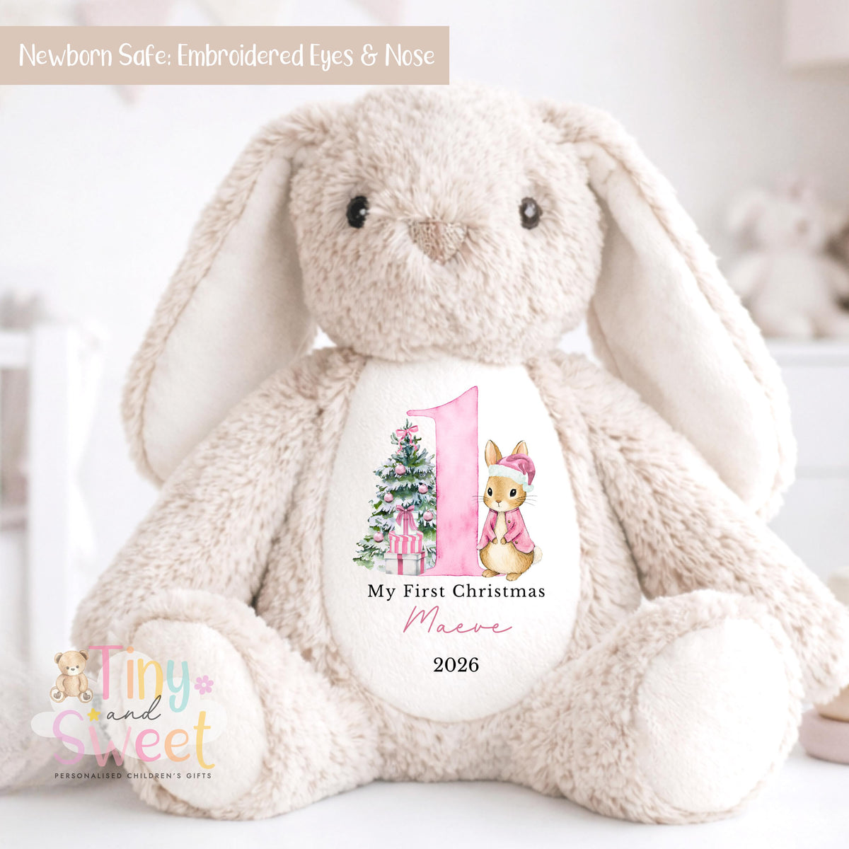 My First Christmas Bunny, Personalised Christmas Soft Toy, Baby’s First Christmas Soft Toy Gift, My First Christmas Keepsake, Christmas Bib