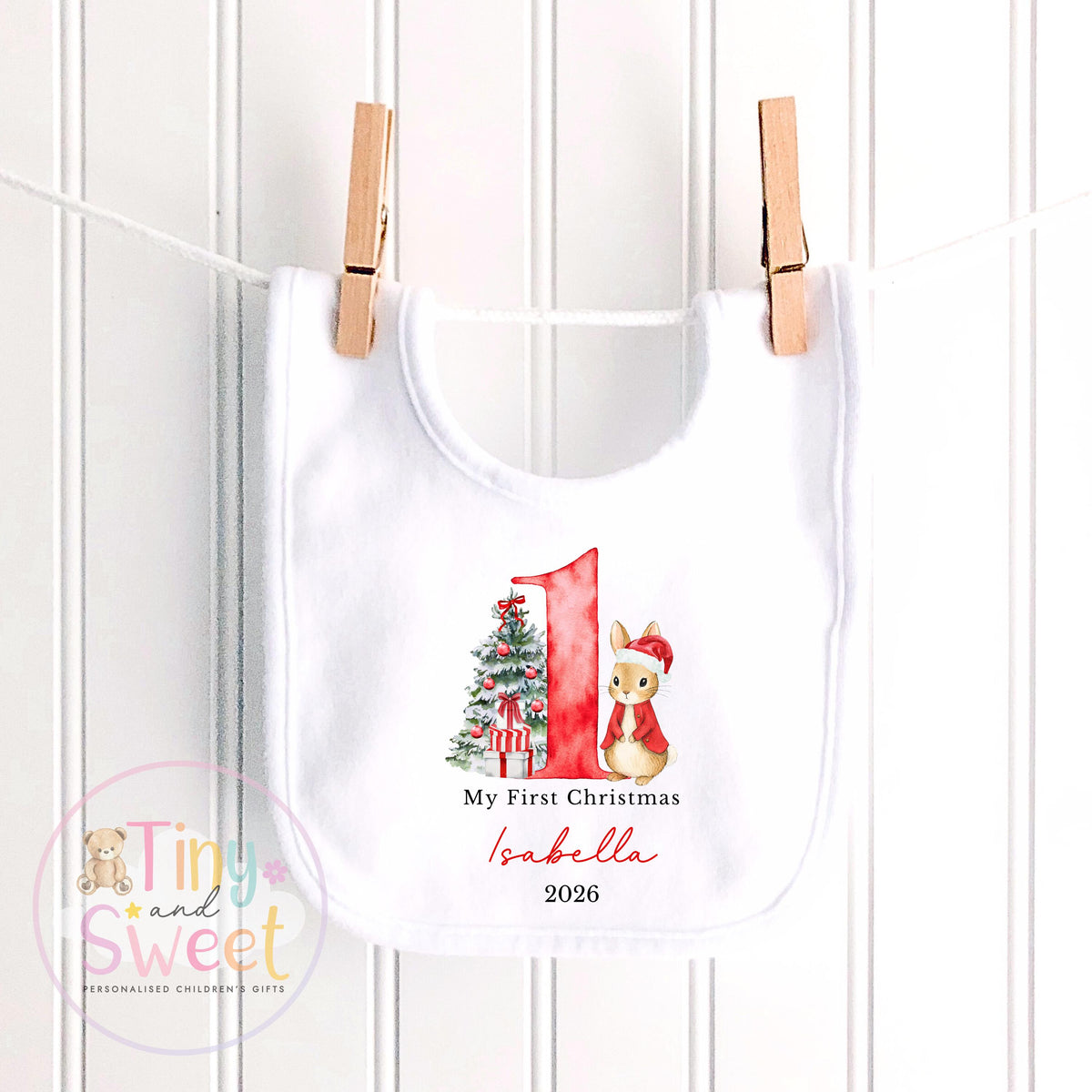 My First Christmas Bunny, Personalised Christmas Soft Toy, Baby’s First Christmas Soft Toy Gift, My First Christmas Keepsake, Christmas Bib
