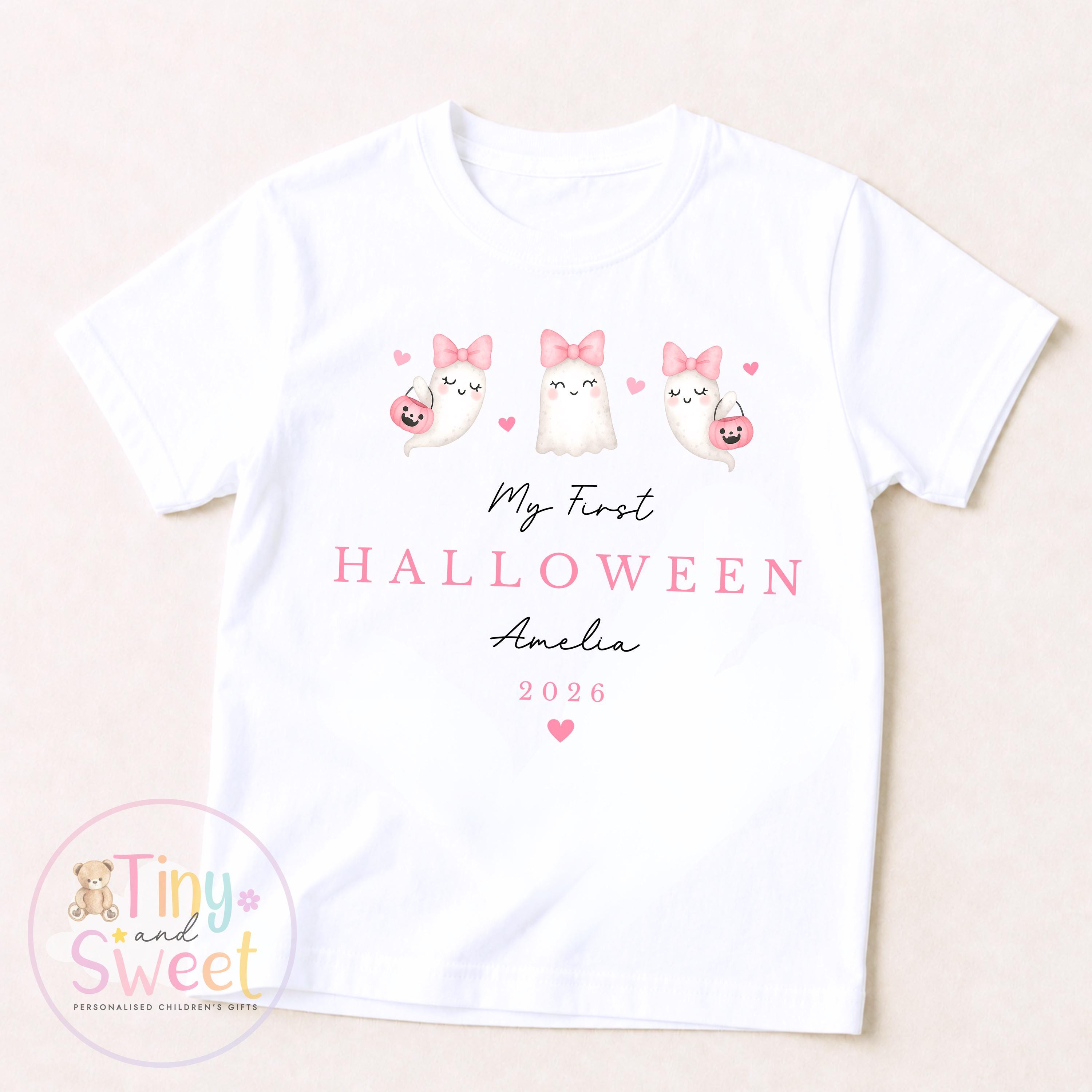 Pink Ghosts My First Halloween Personalised Sleepsuit