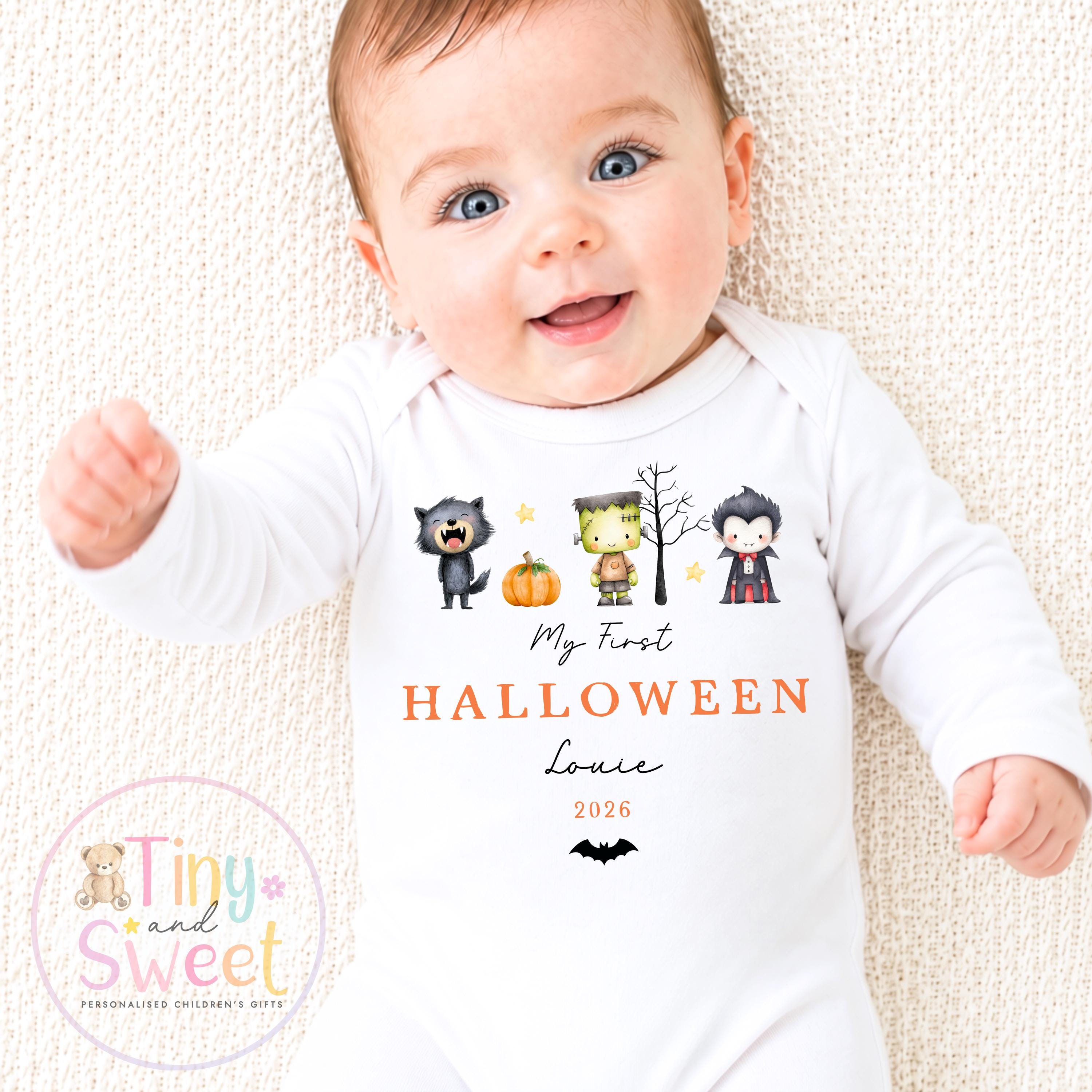 Personalised My First Halloween Sleepsuit, Cute Ghosts, 1st Halloween, Spooky Season, First Boo, Boo Box