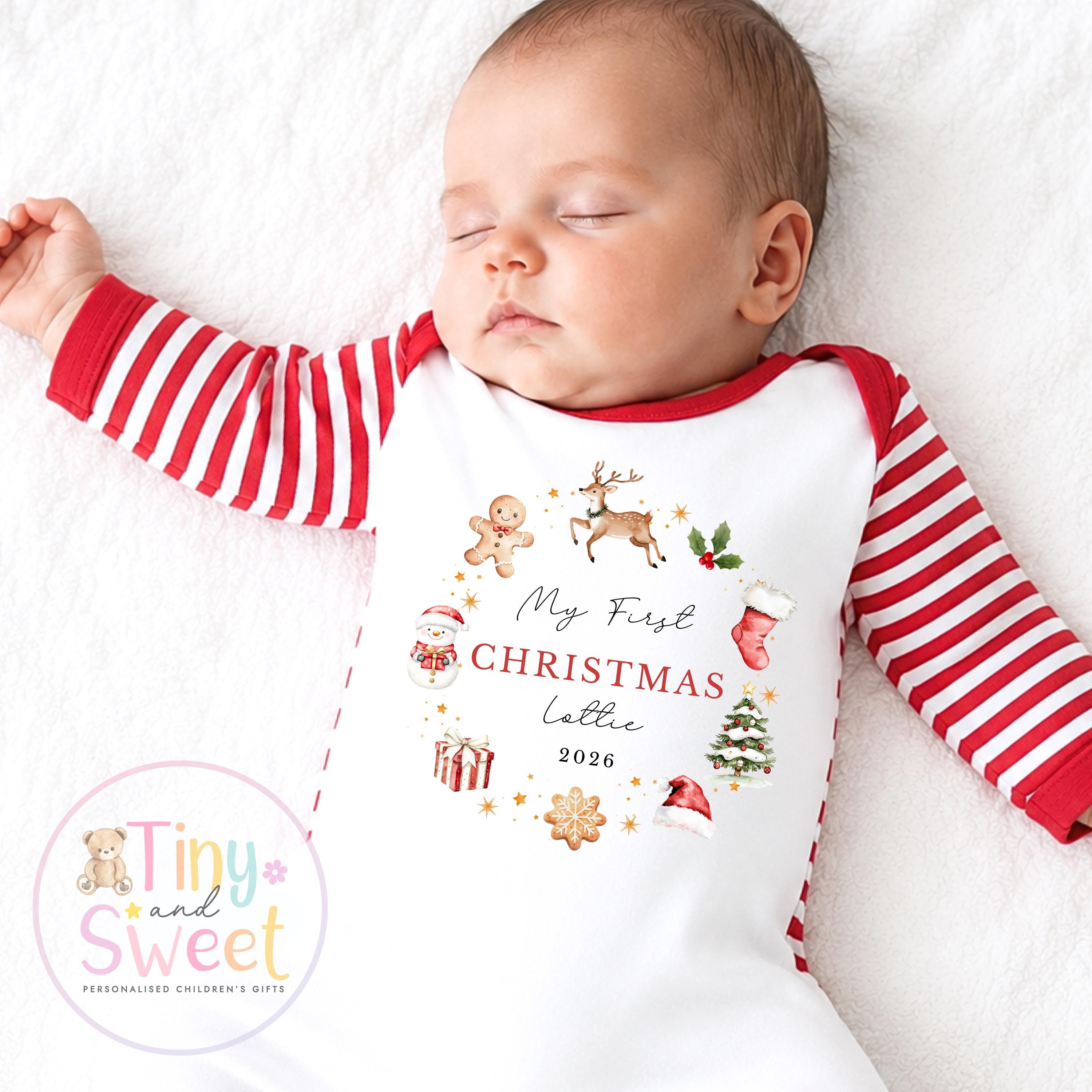 Personalised Babies First Christmas Sleepsuit, Babies 1st Xmas Gift Idea, Pyjamas, 1st Xmas Babygrow, Christmas Outfit for baby