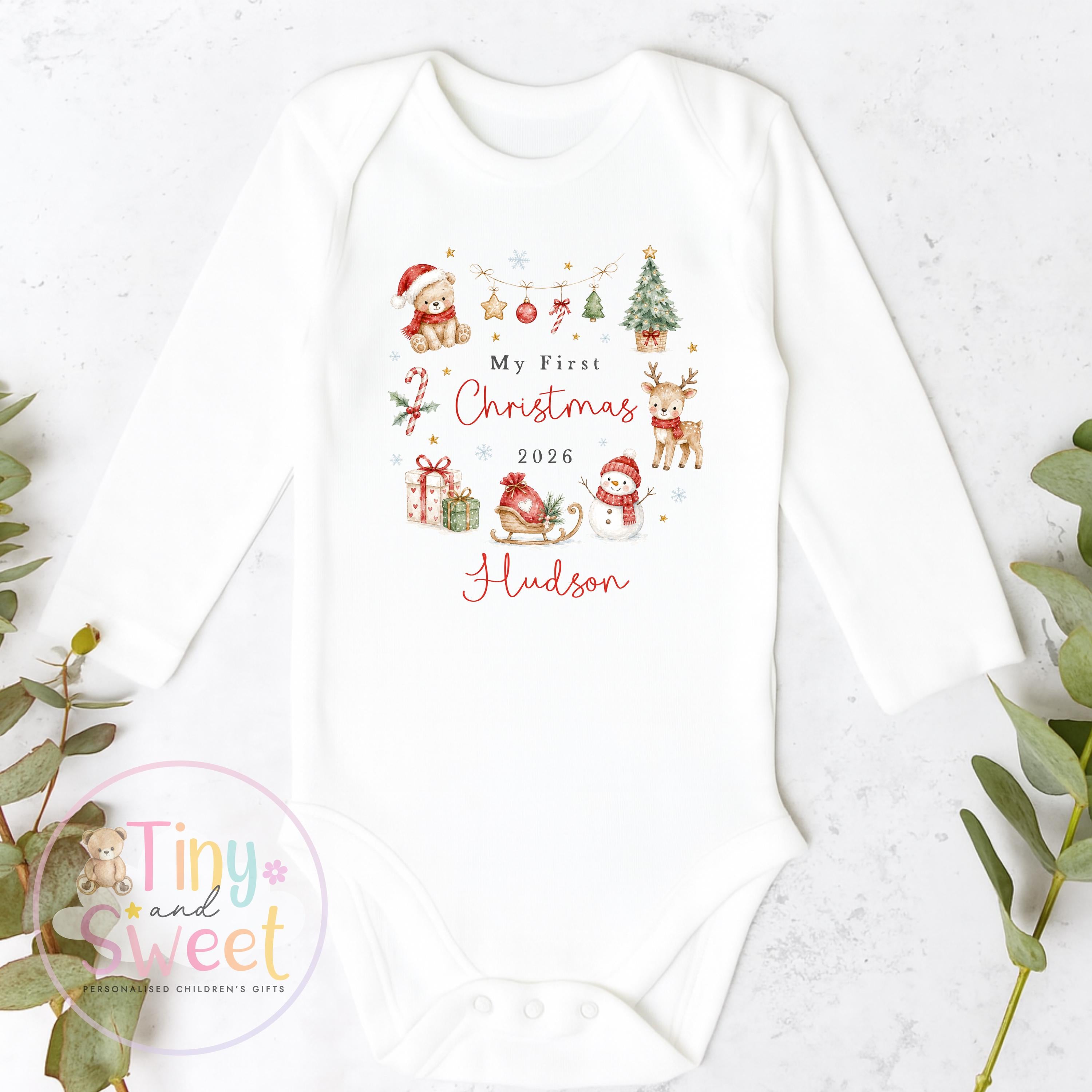 First Christmas Baby Grow , My First Christmas, Custom Name Sleepsuit, Baby’s First Christmas, Personalised Christmas Baby Outfit