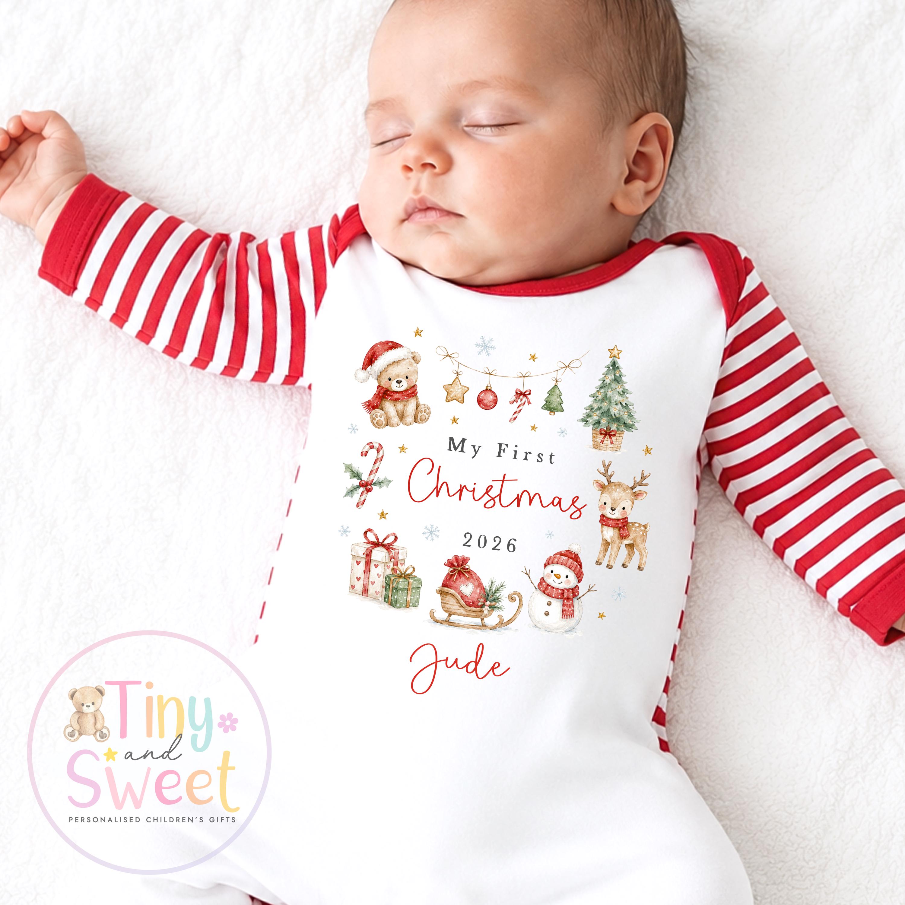 First Christmas Baby Grow , My First Christmas, Custom Name Sleepsuit, Baby’s First Christmas, Personalised Christmas Baby Outfit