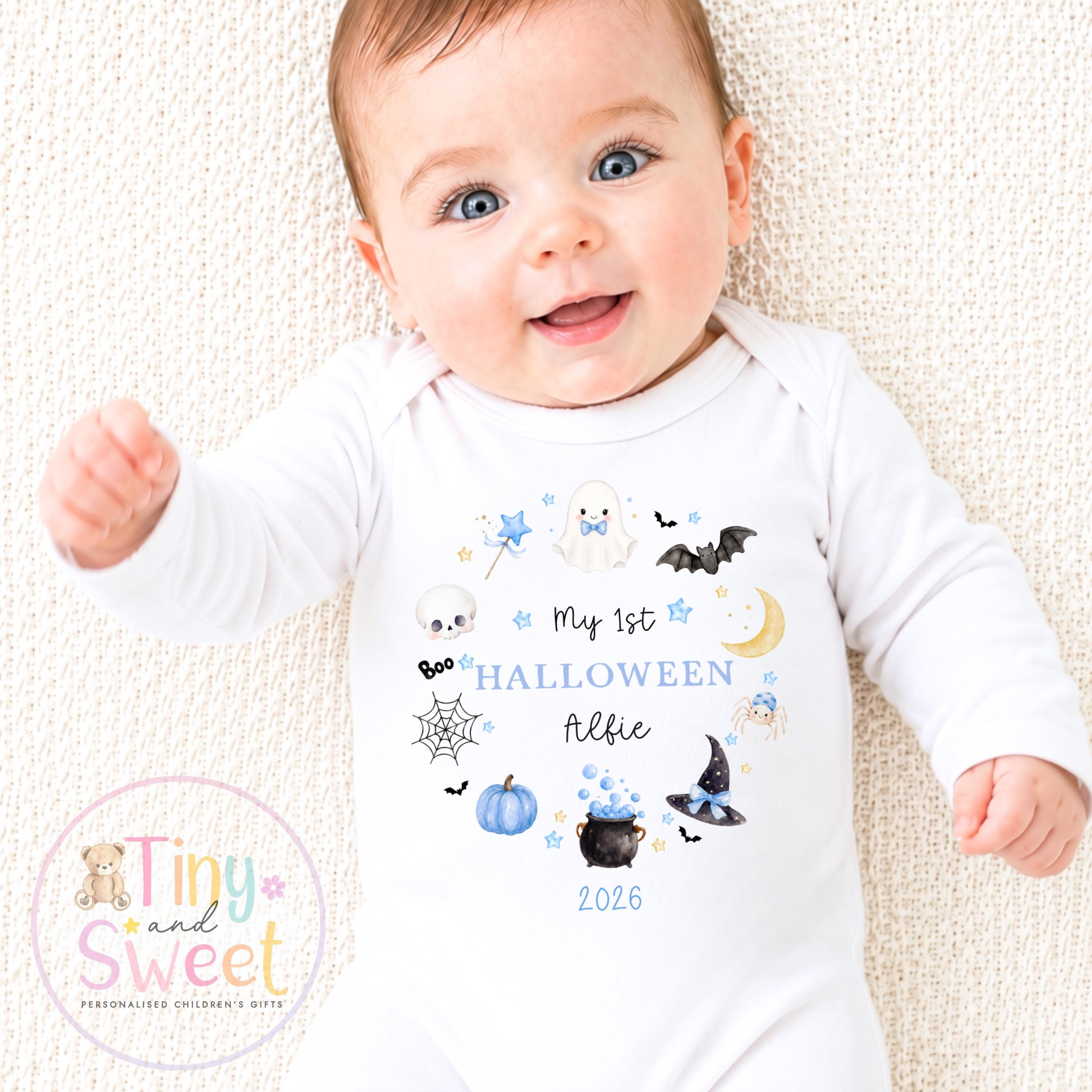 Personalised First Halloween Sleepsuit, Baby Halloween Outfit, Halloween Newborn Gift, First Halloween Babygrow, 1st Halloween Baby Gift