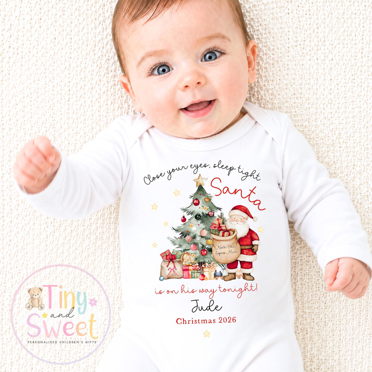 First Christmas Baby Grow , My First Christmas, Custom Name Sleepsuit, Baby’s First Christmas, Personalised Christmas Baby Outfit