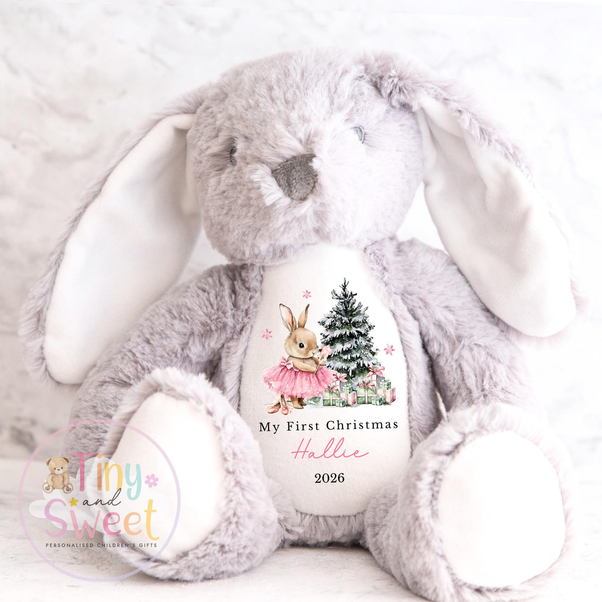 My First Christmas Pink Ballerina Bunny Personalised Soft Toy