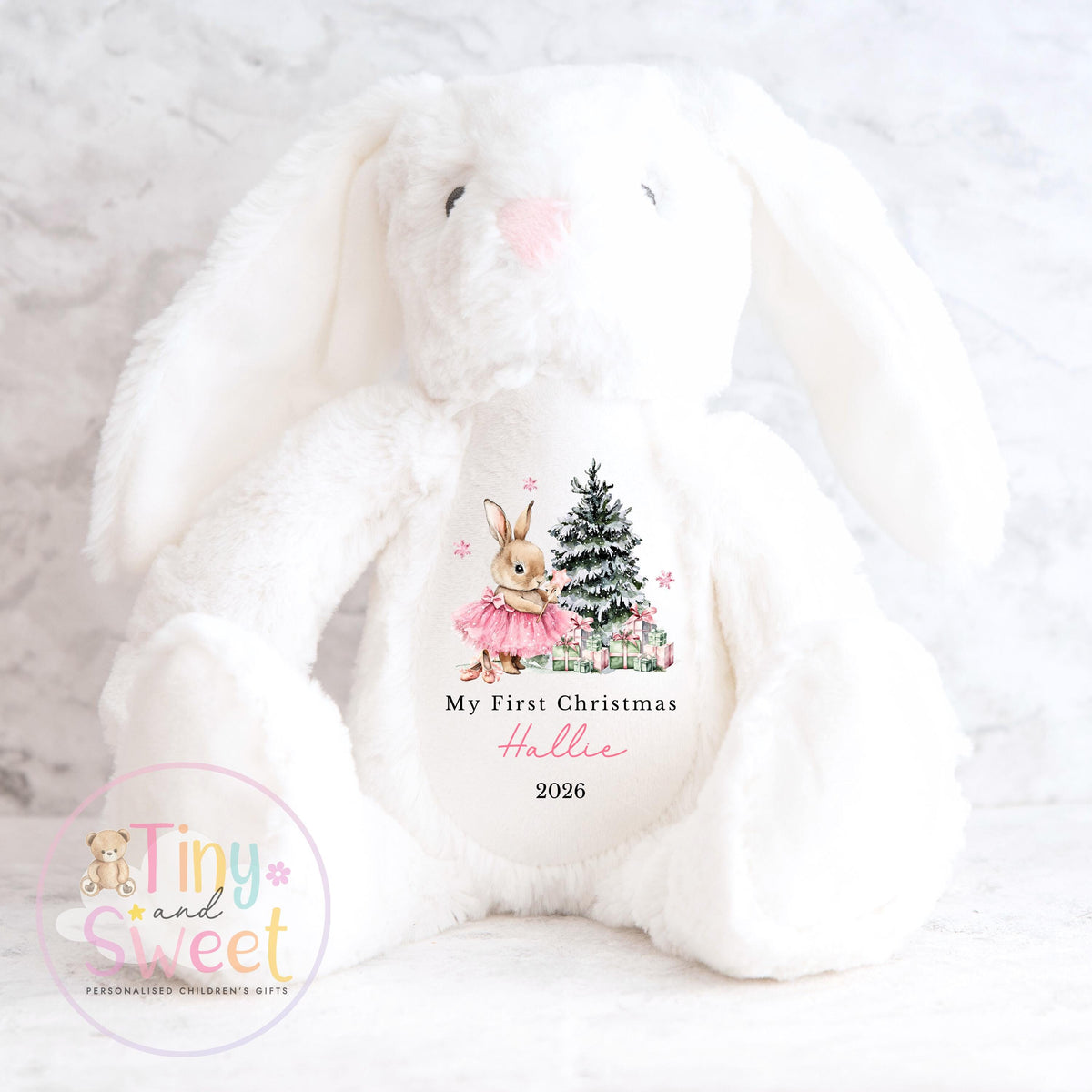 My First Christmas Pink Ballerina Bunny Personalised Soft Toy