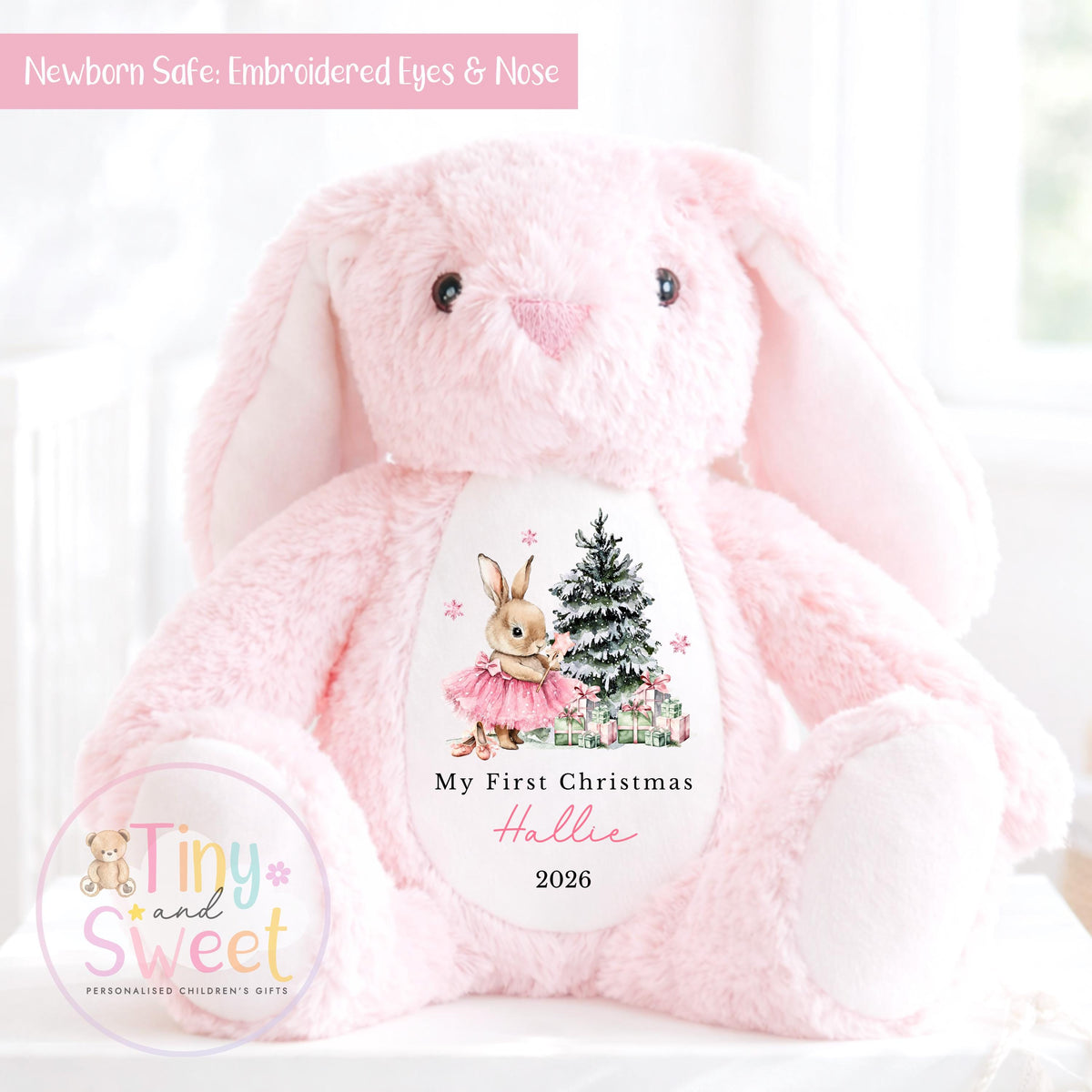 My First Christmas Pink Ballerina Bunny Personalised Soft Toy