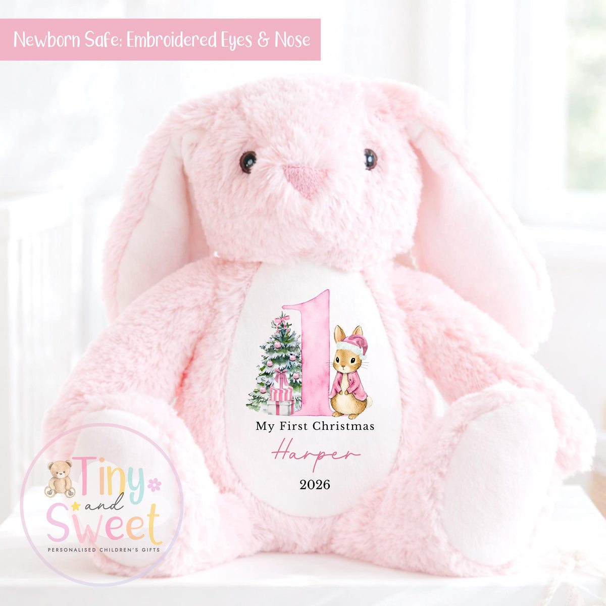 My First Christmas Bunny, Personalised Christmas Soft Toy, Baby’s First Christmas Soft Toy Gift, My First Christmas Keepsake, Christmas Bib