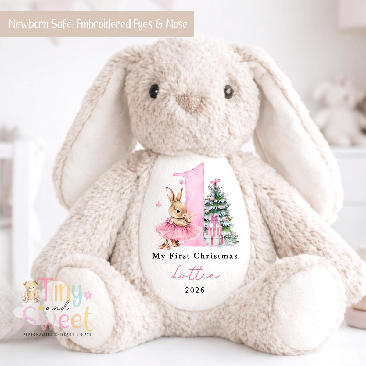 My First Christmas Bunny, Personalised Christmas Soft Toy, Baby’s First Christmas Soft Toy Gift, My First Christmas Keepsake, Christmas Bib