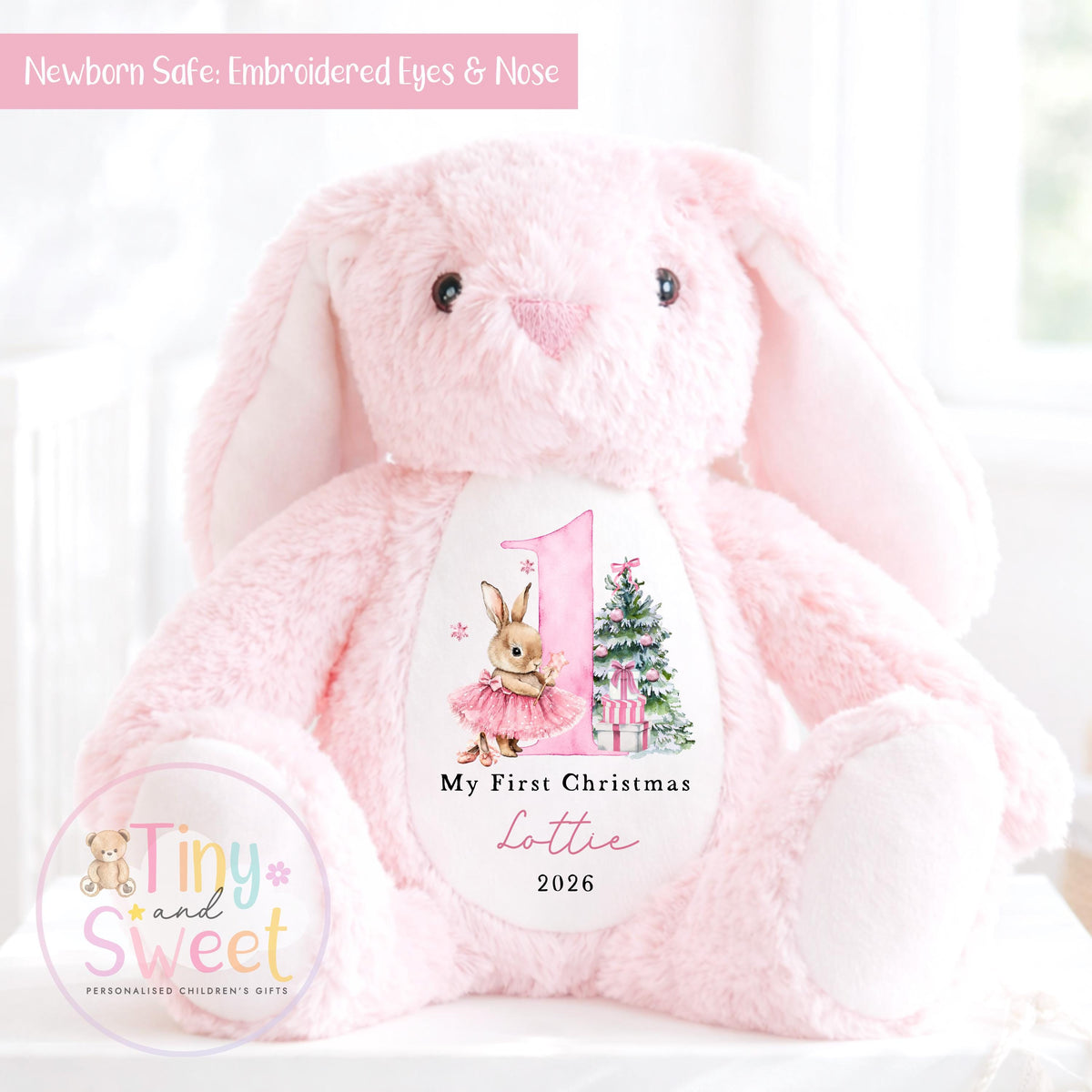 My First Christmas Bunny, Personalised Christmas Soft Toy, Baby’s First Christmas Soft Toy Gift, My First Christmas Keepsake, Christmas Bib
