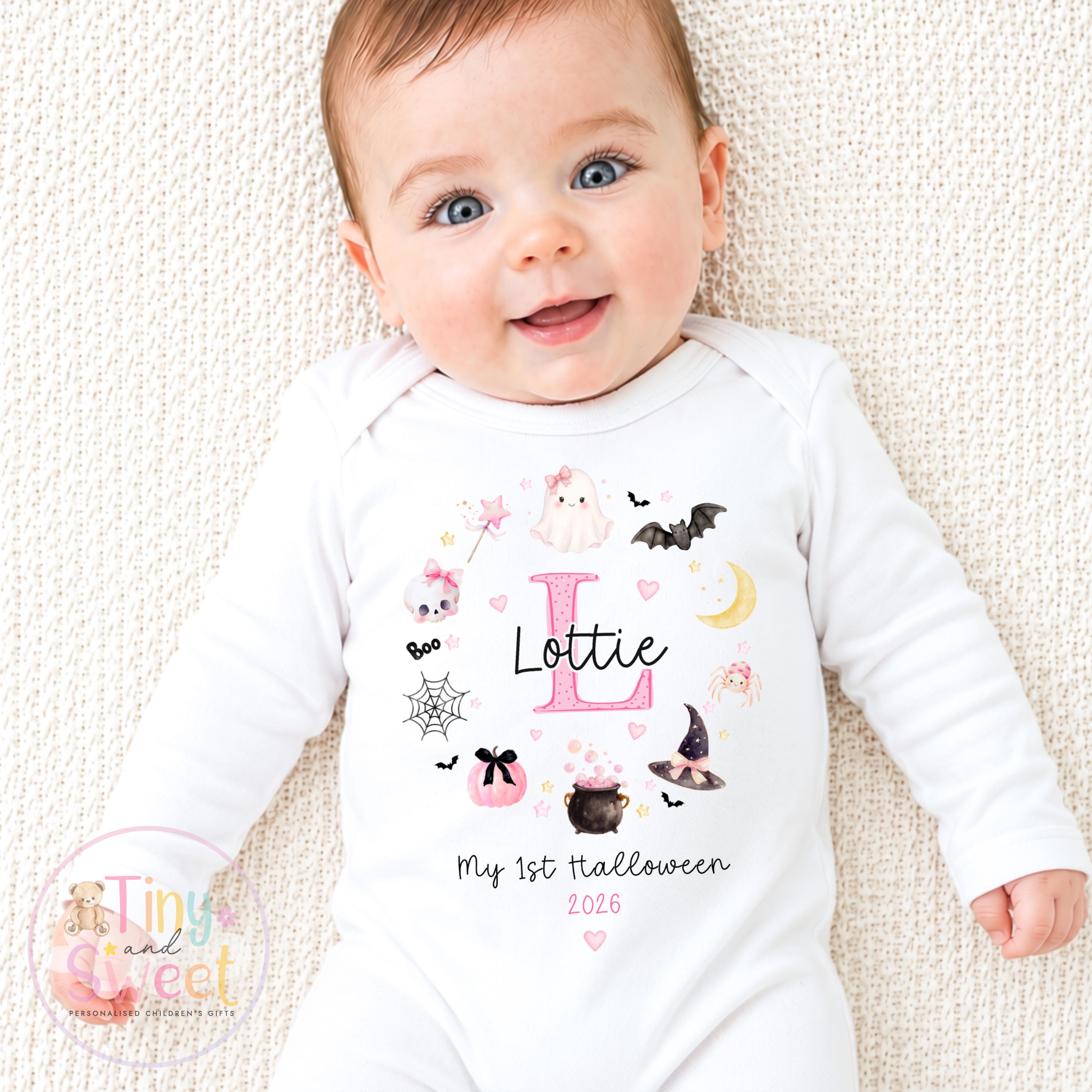 Personalised First Halloween Baby Grow , My First Halloween, Custom Name Sleepsuit, Baby’s First Halloween, Halloween Baby Outfit